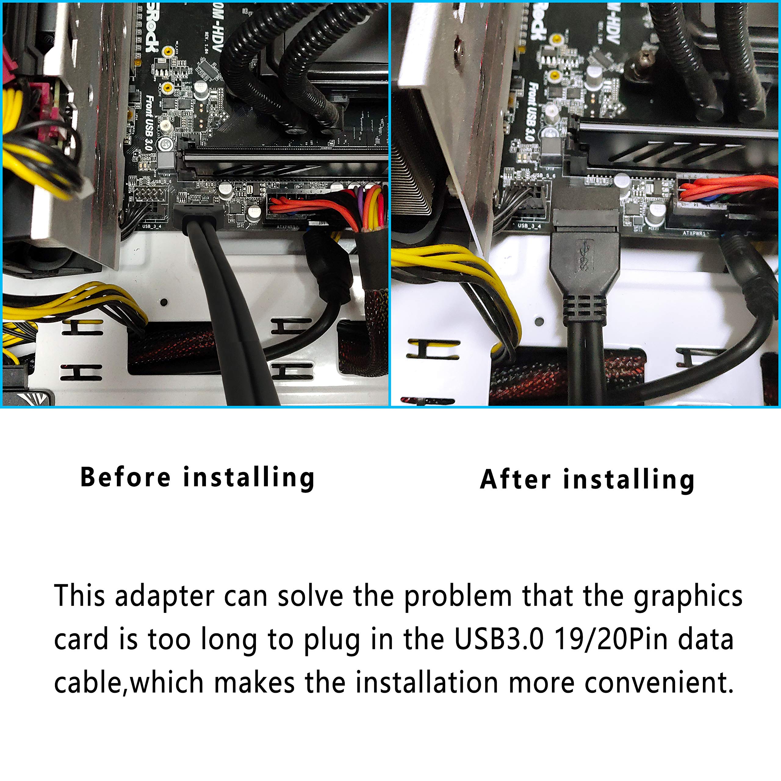 Gelrhonr Right Angled Usb 3.0 20 Pin Male To Female Extension Adapter, Desktop Motherboard 90 Degree Angled Usb 3.0 19 Pin Mothe