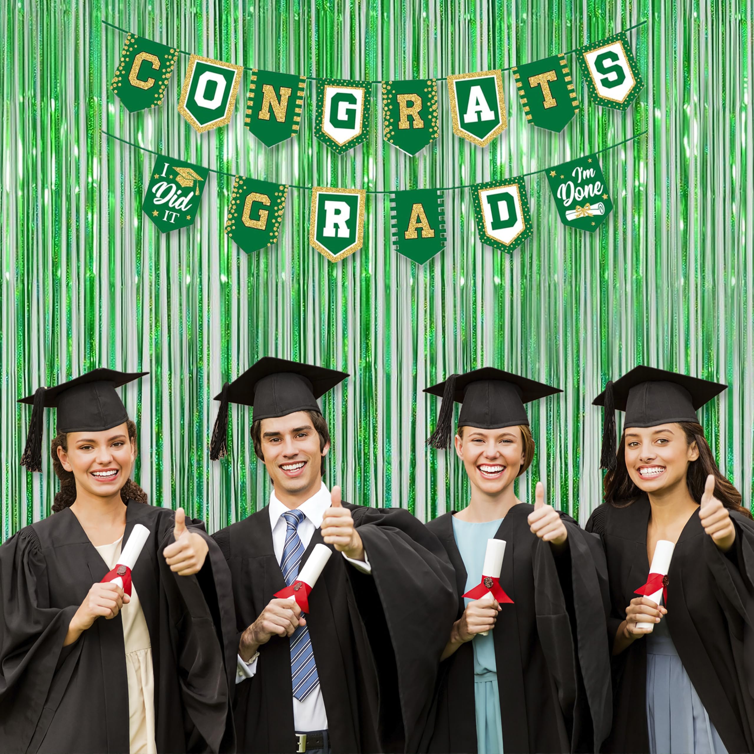 Foil Fringe Curtains April Fools Day Decorations - Melsan 3 Pack 3.2 X 8.2 Ft Green Tinsel Curtain Party Photo Backdrop For Bir