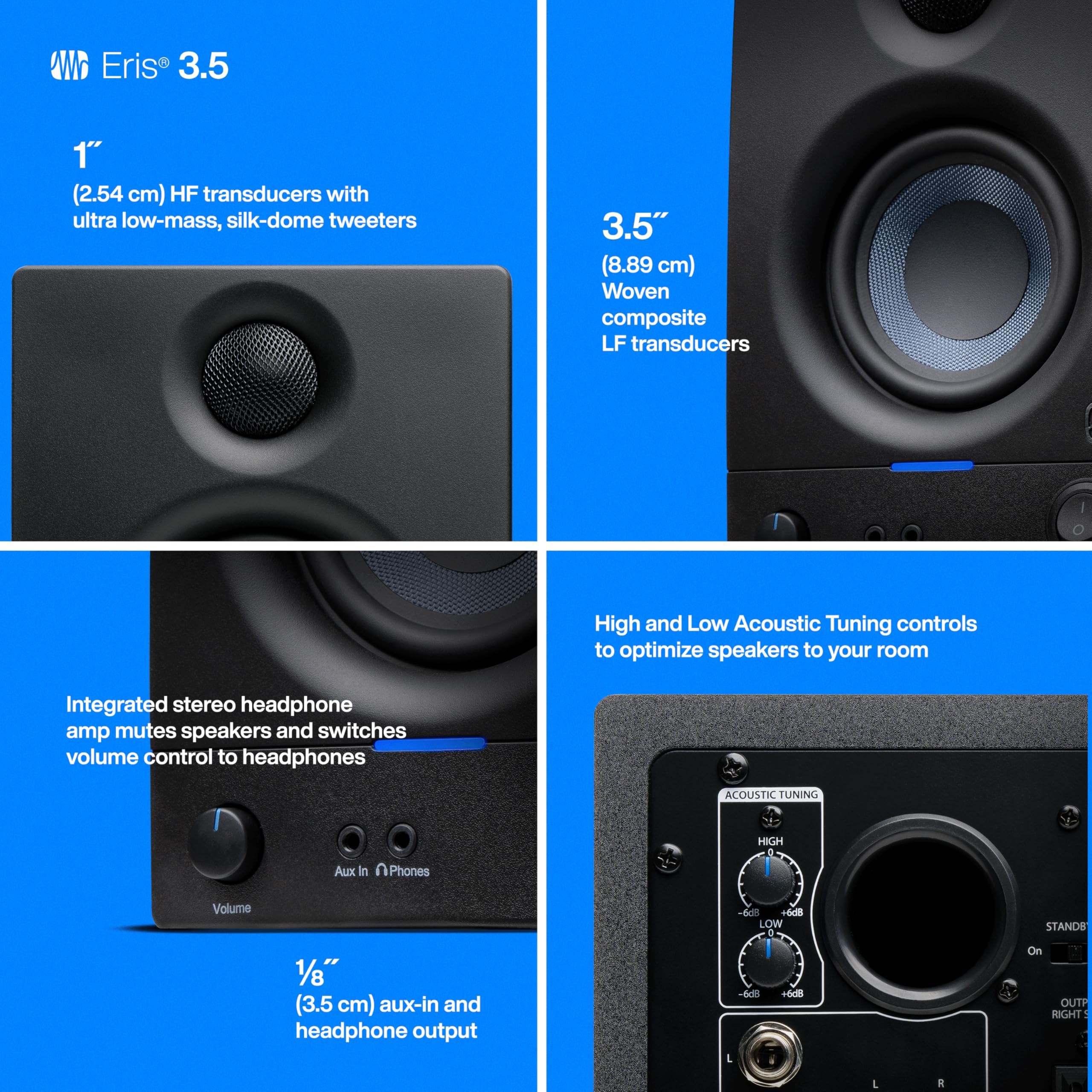 Presonus Eris 3.5 Studio Monitors, Pair   Powered, Active Monitor Speakers For Near Field Music Production, Desktop Computer, Hi