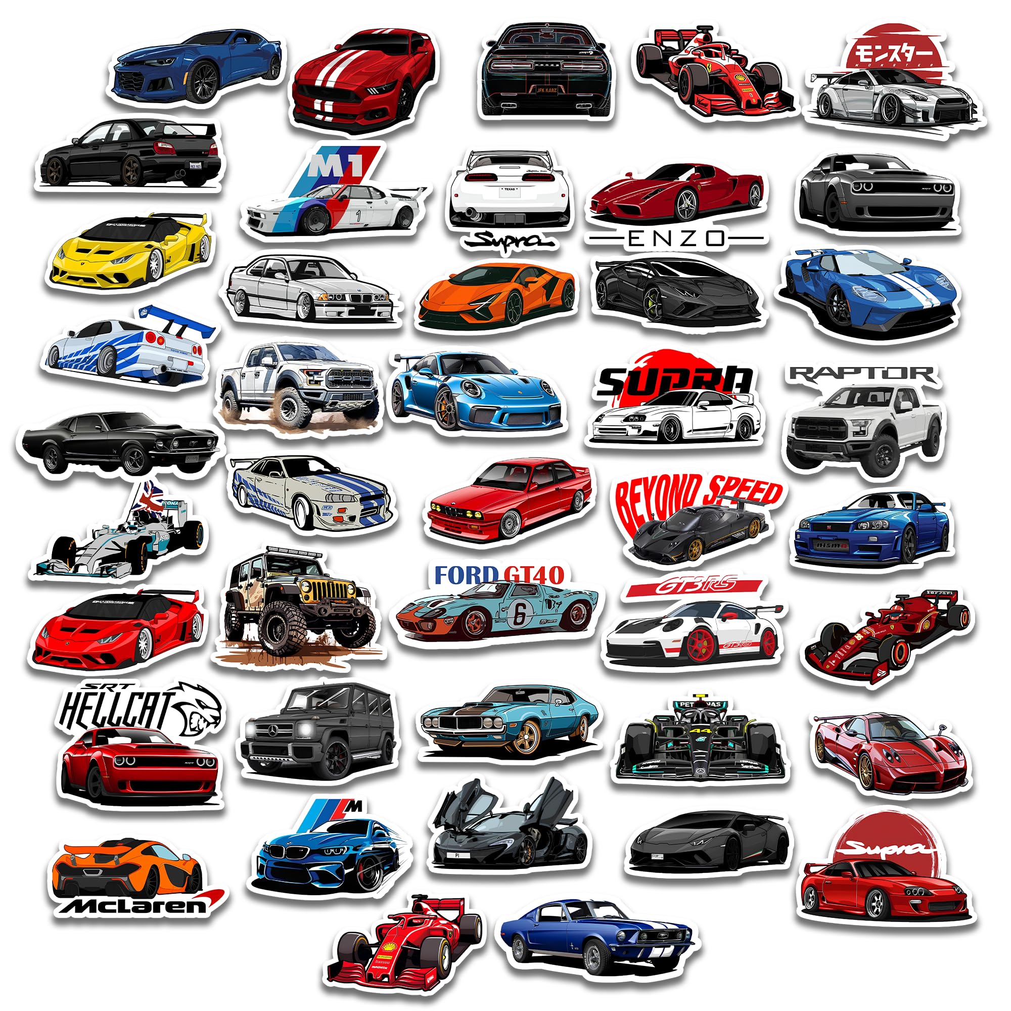 Car Stickers Pack Of 43  Waterproof Vinyl Decals For Laptop, Water Bottle, Helmet & Skateboard | Jdm Muscle Car Supercar F1 Rac
