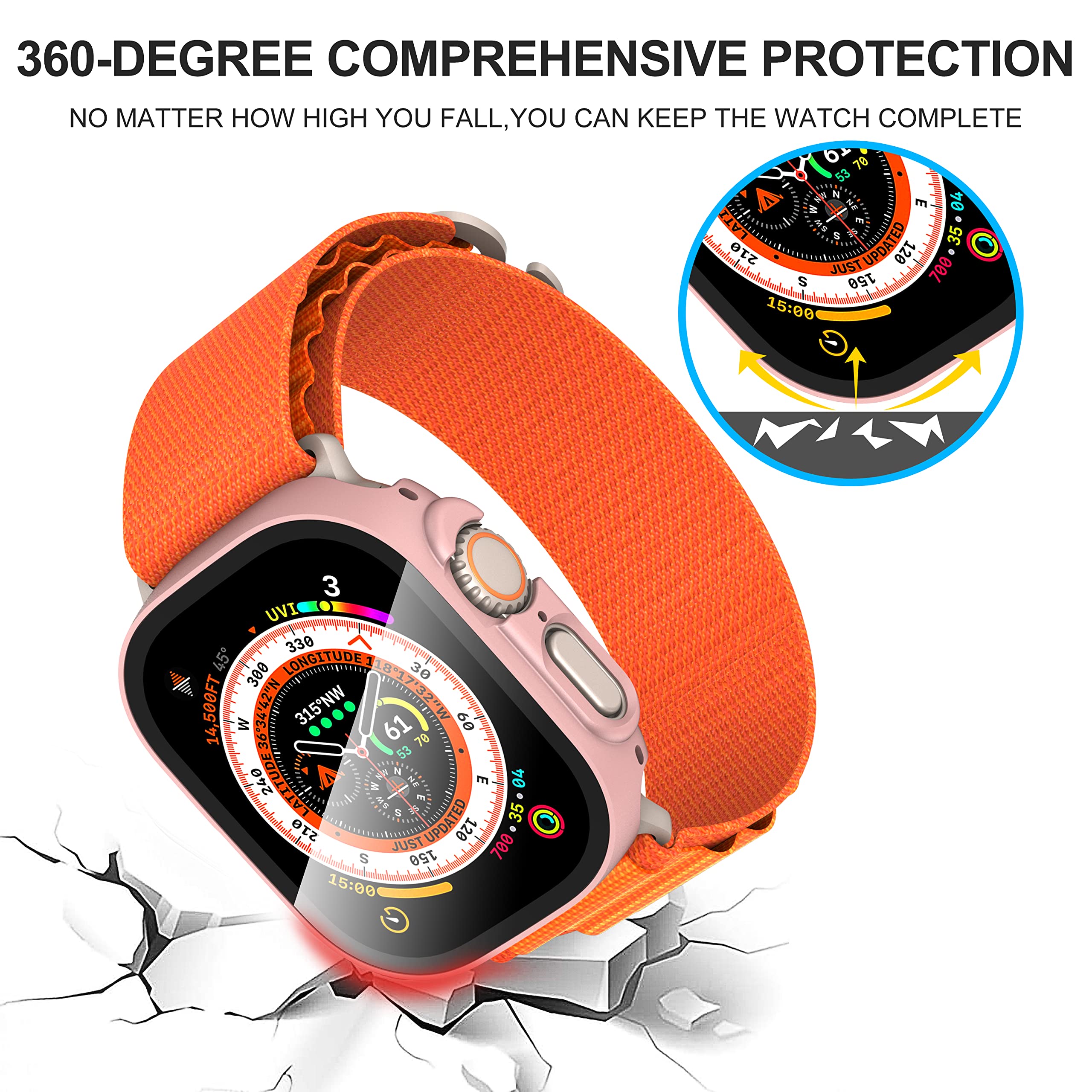 Suoman 2 Pack For Apple Watch Ultra/Ultra 2 49Mm Pc All Around Screen Protector Case,Tempered Glass Screen Protector Case Ultra