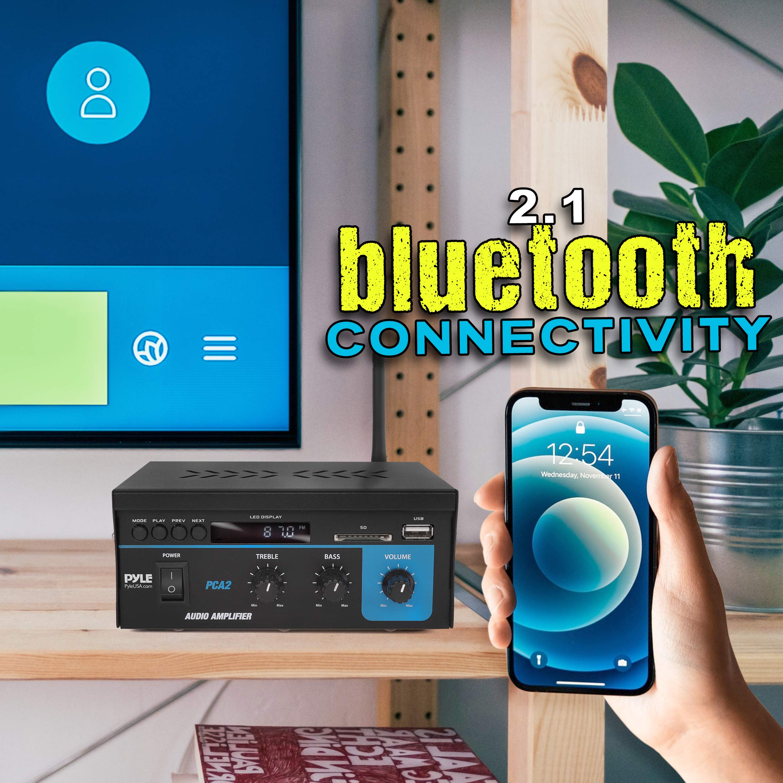 Pyle Home Home Audio Power Amplifier System 2X40W Mini Dual Channel Sound Stereo Receiver Box W/ Led For Amplified Speakers, Cd