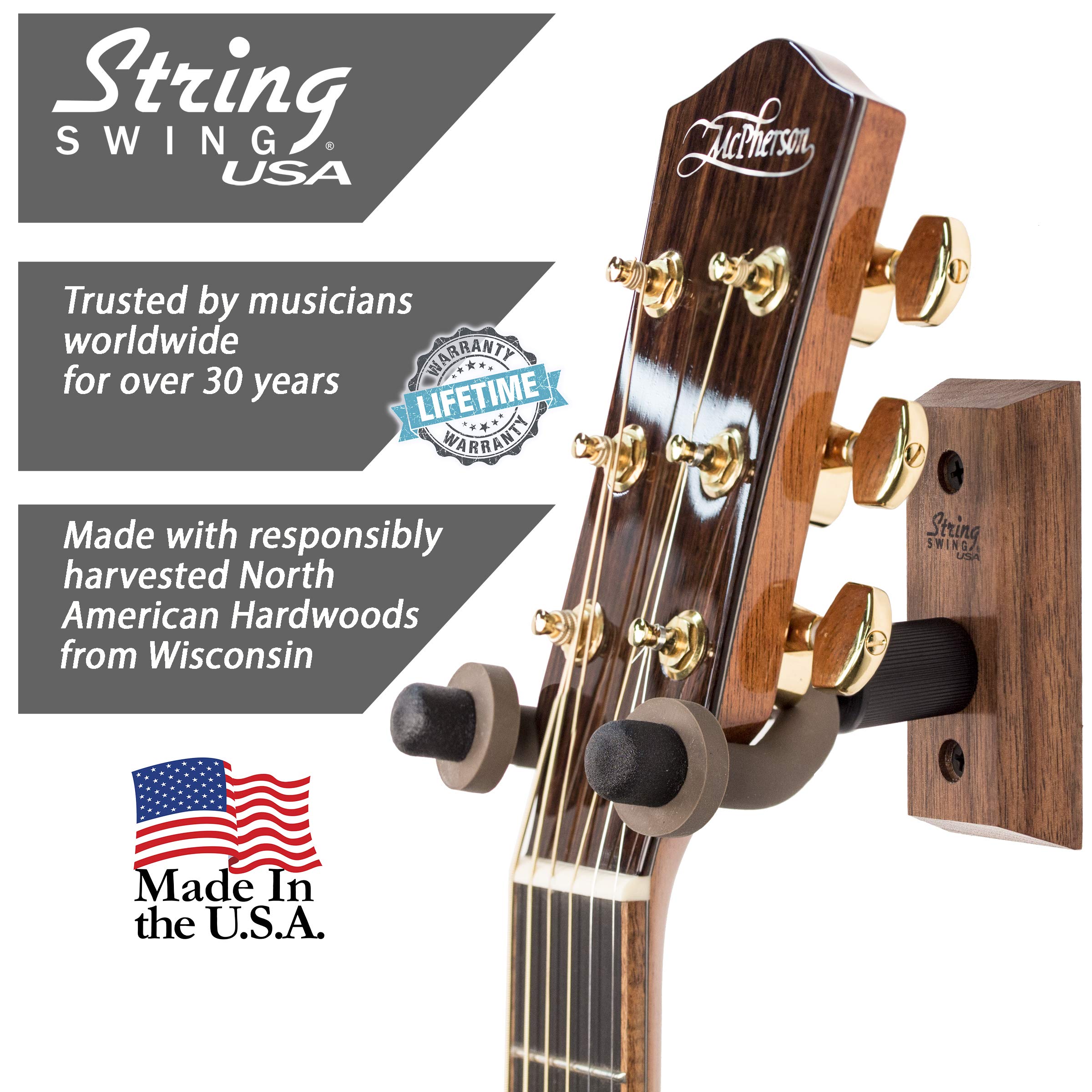 String Swing Cc01 Bw Hardwood Home & Studio Wall Mount Guitar Hanger   Black Walnut