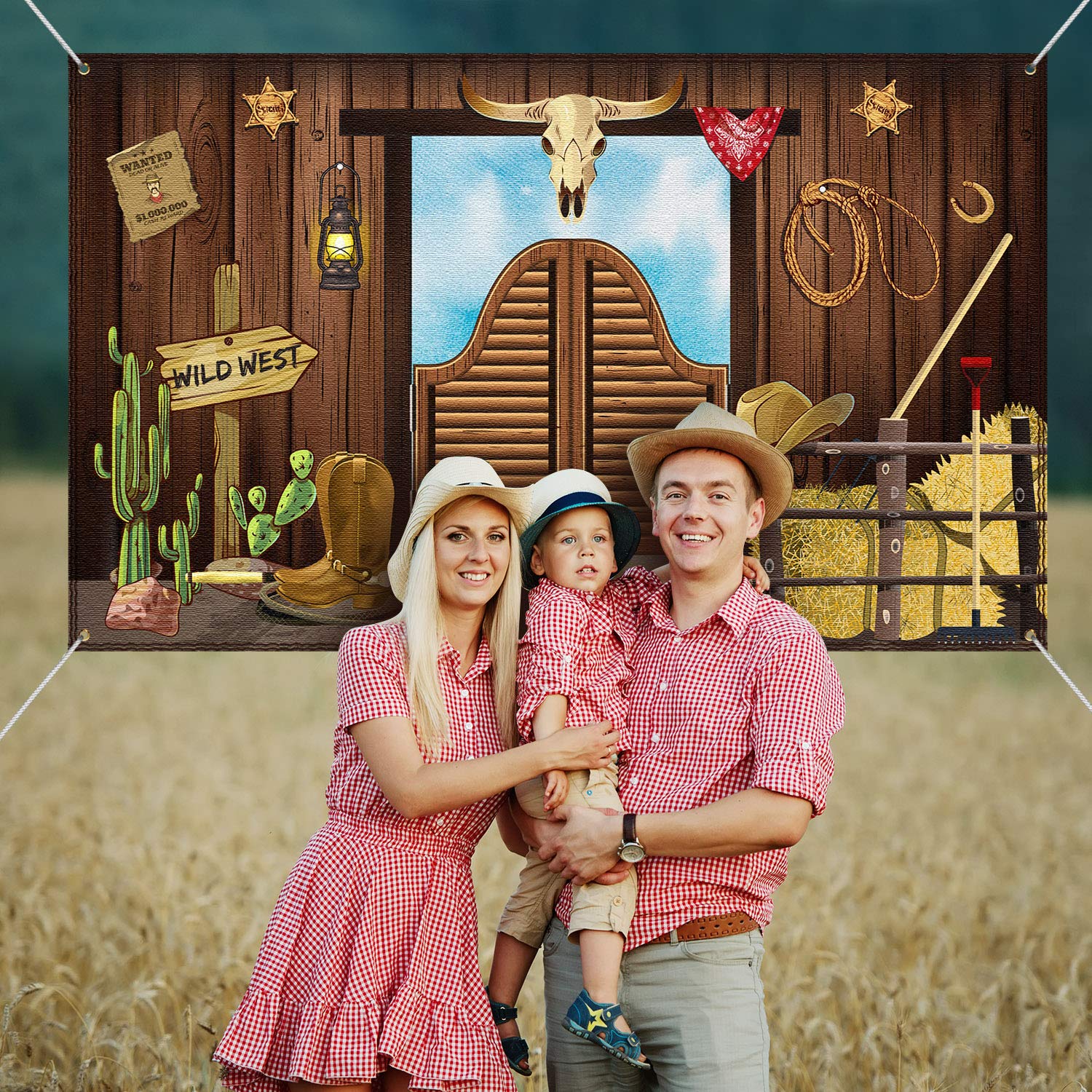 Western Party Decorations, 70.8 X 43.3 Inch Large Cowboy Backdrop Western Theme Banner Rustic Wild West Decor, Cowboy Party Supplies Baby Shower Photo Booth Backdrop Background