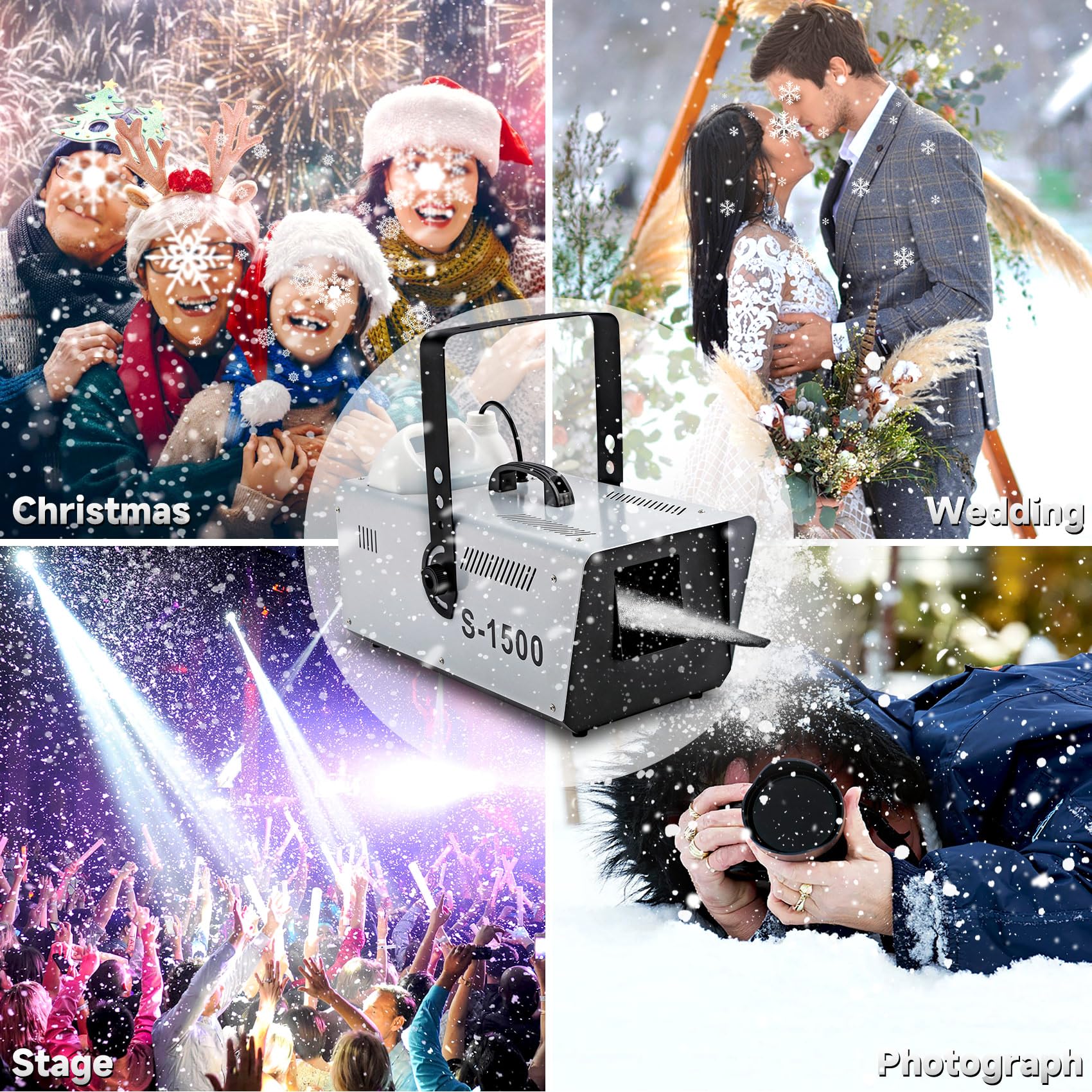 TCFUNDY Snow Machine 1500W for Christmas, Weddings & Parties - Wired Remote Control Snowflake Maker