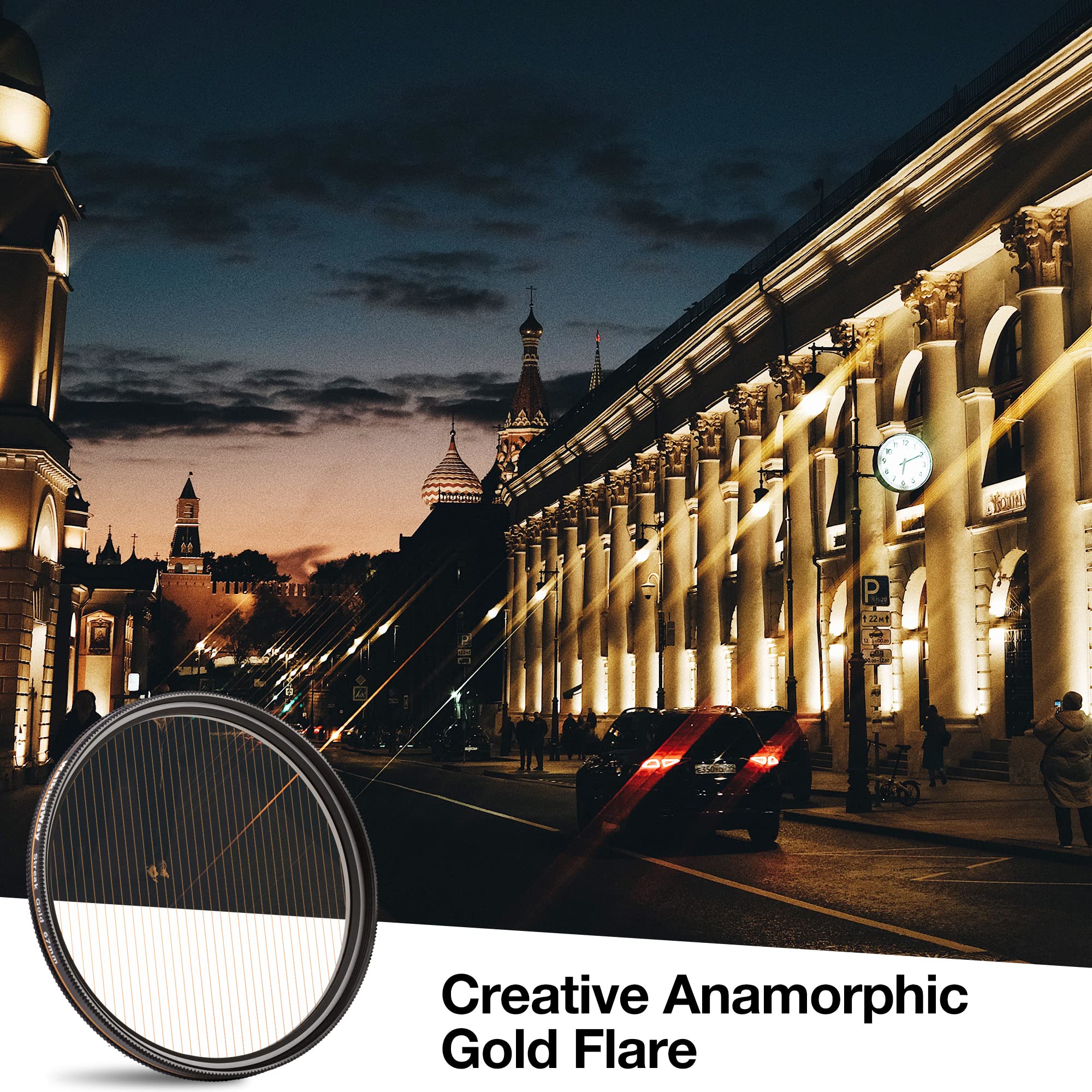 Walking Way 62Mm Variable Gold Streak Filter Rotating Circular Anamorphic Style Streak Effect Lens Filter For Photography And Vi