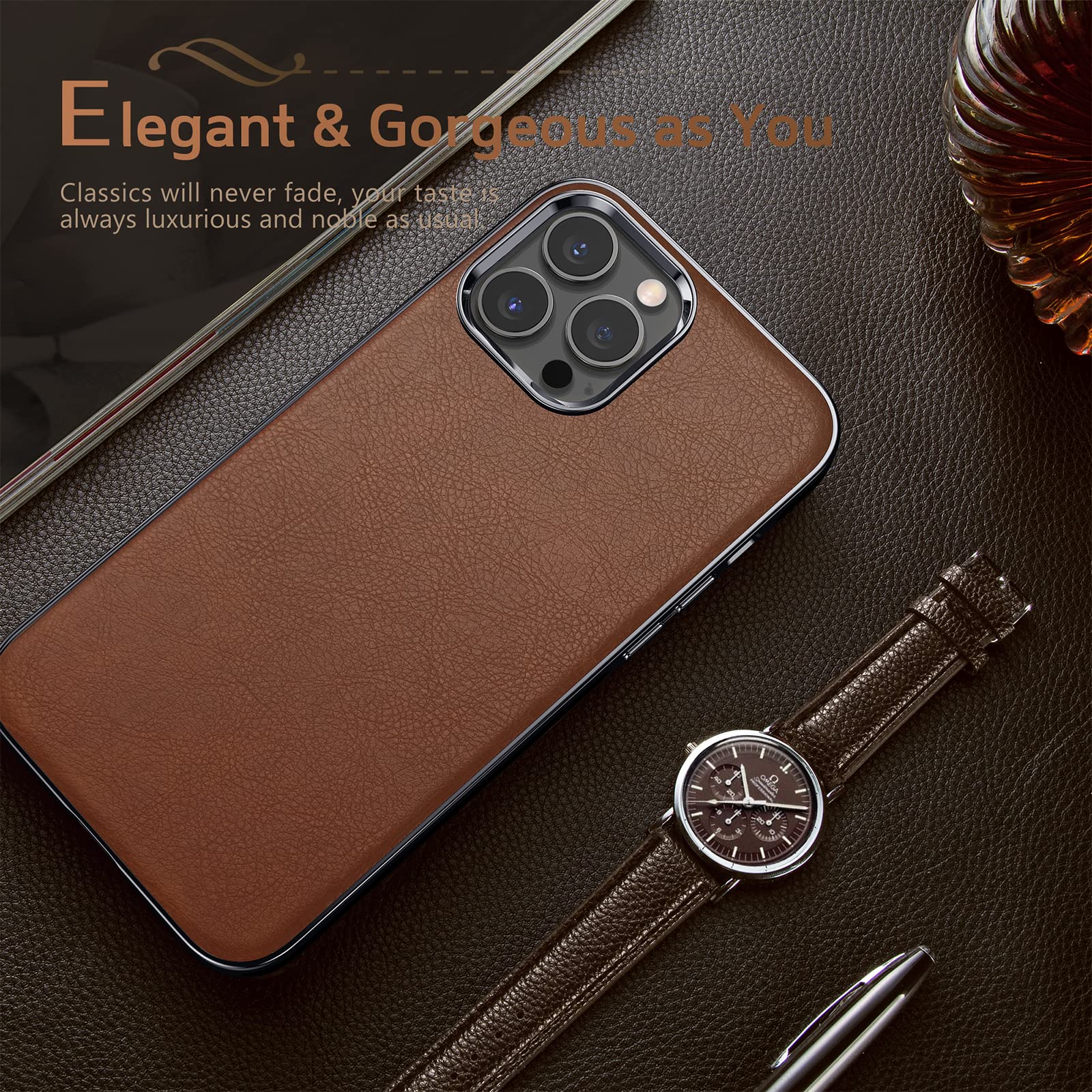 Lohasic Compatible With Iphone 13 Pro Max Case, Luxury Leather Slim Business Classic Elegant Cover Shockproof Protective Phone C