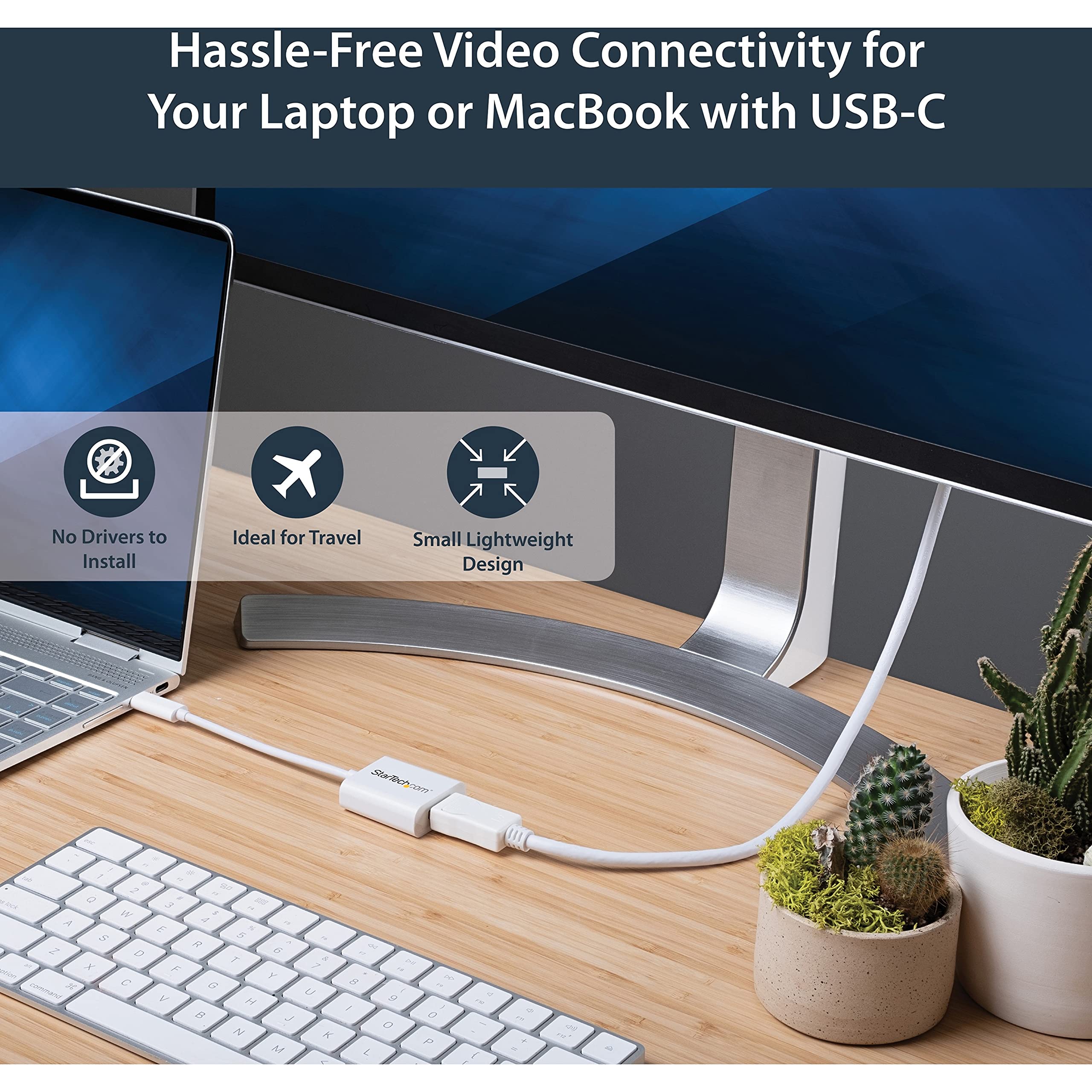 Startech.Com Usb C To Displayport Adapter - 4K 60Hz/8K 30Hz - Usb Type-C To Dp 1.4 Hbr2 Adapter Dongle - Compact Usb-C (Dp Alt M