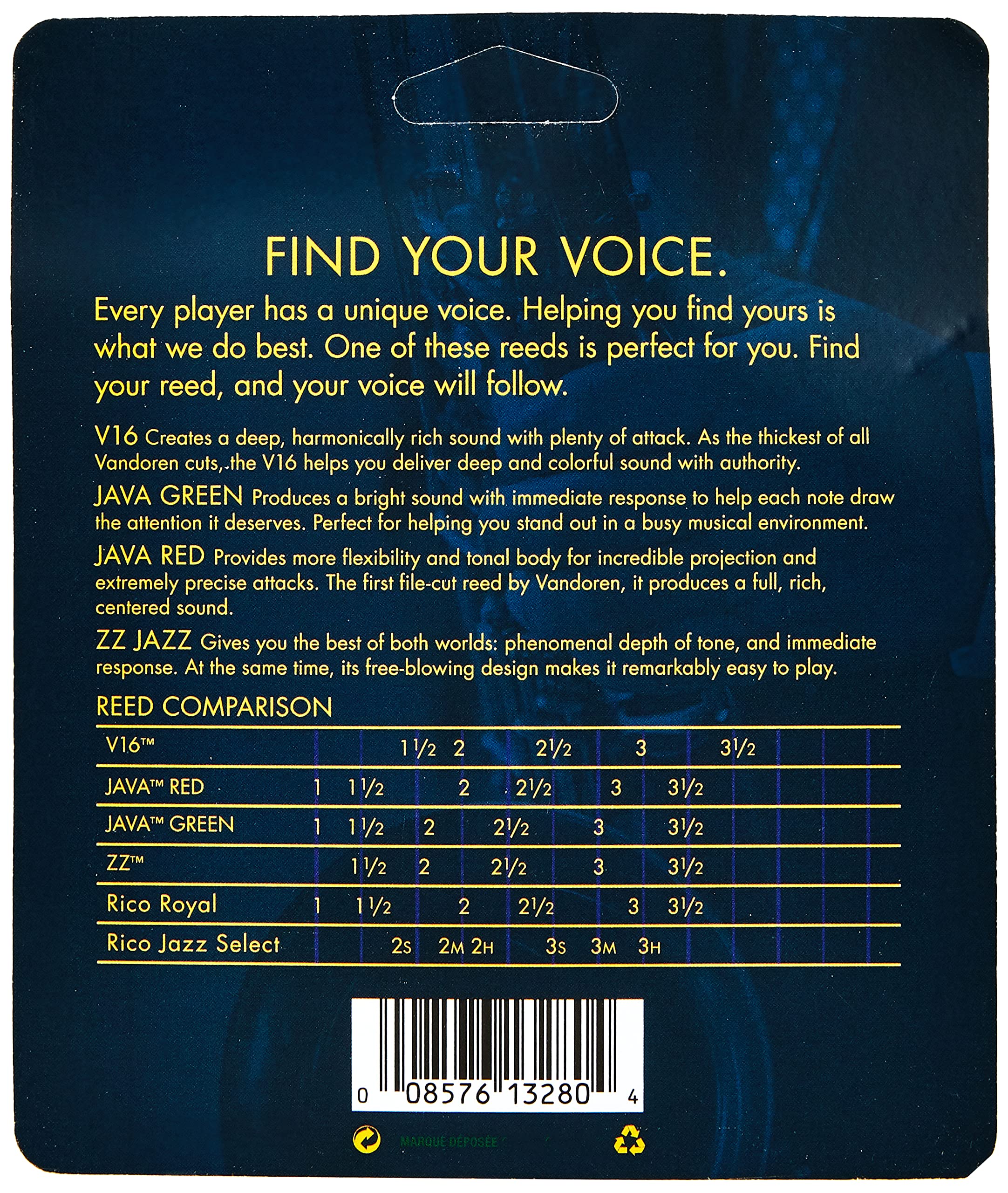 Vandoren Srmixa2 Alto Sax Jazz Reed Mix Card Includes 1 Each Zz, V16, Java And Java Red Strength 2