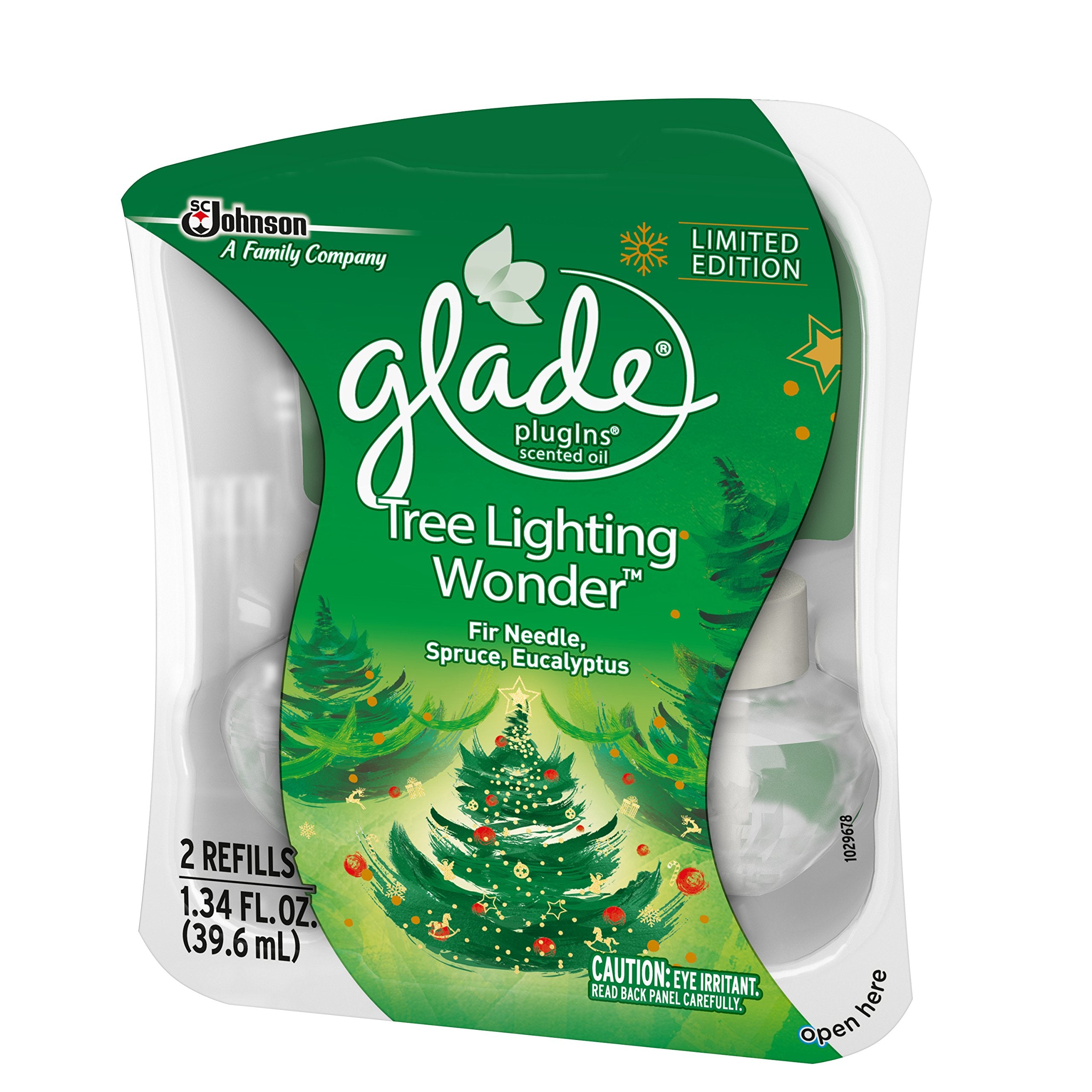 Glade Plugins Scented Oil Air Freshener Refill, Tree Lighting Wonder, 2 Refills, 1.34 Fl Oz
