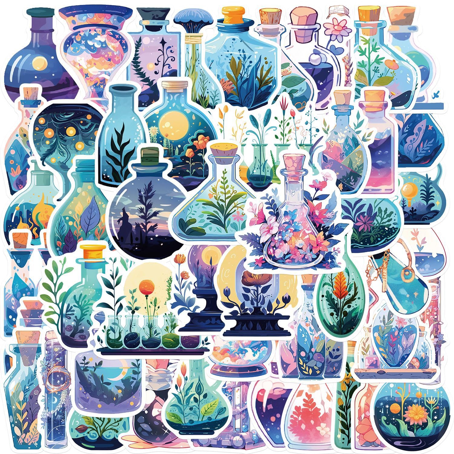 Yoksas Fantasy Magic Potion Bottle Plants Stickers   50Pcs Waterproof Vinyl Aesthetic Stickers For Water Bottle,Laptop,Scrapbook