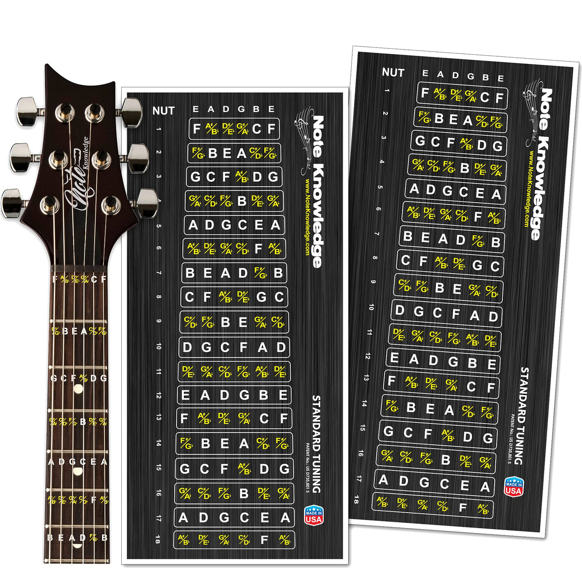 Guitar Fretboard Note Map Decals/Stickers For Learning And Practicing Notes, Chords And Scales On Electric And Acoustic Guitar