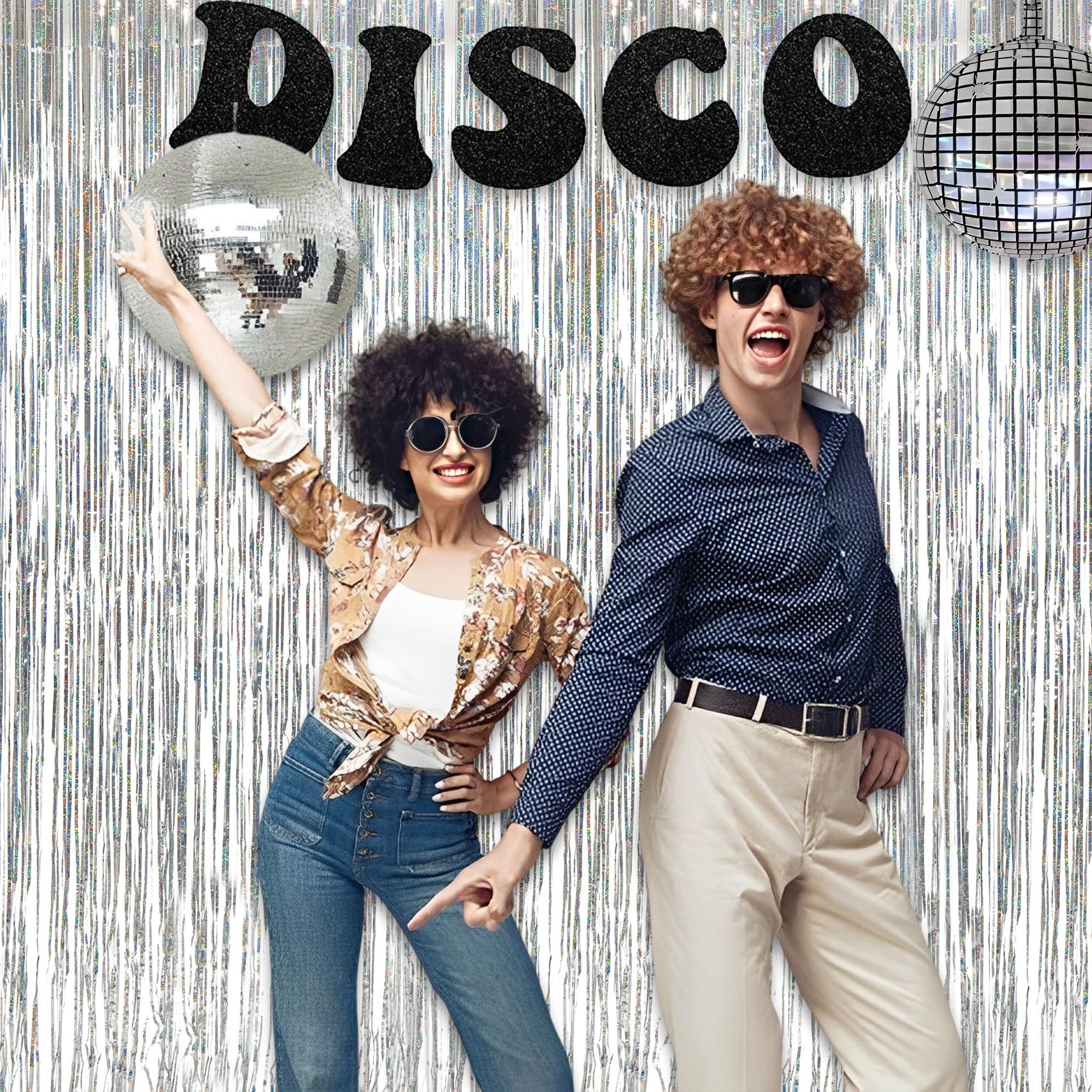 Silver Foil Fringe Tinsel Backdrop   Greatril Metallic Tinsel Streamers Curtains For Prom/Dancing Ball/Christmas/Bachelorette Pa