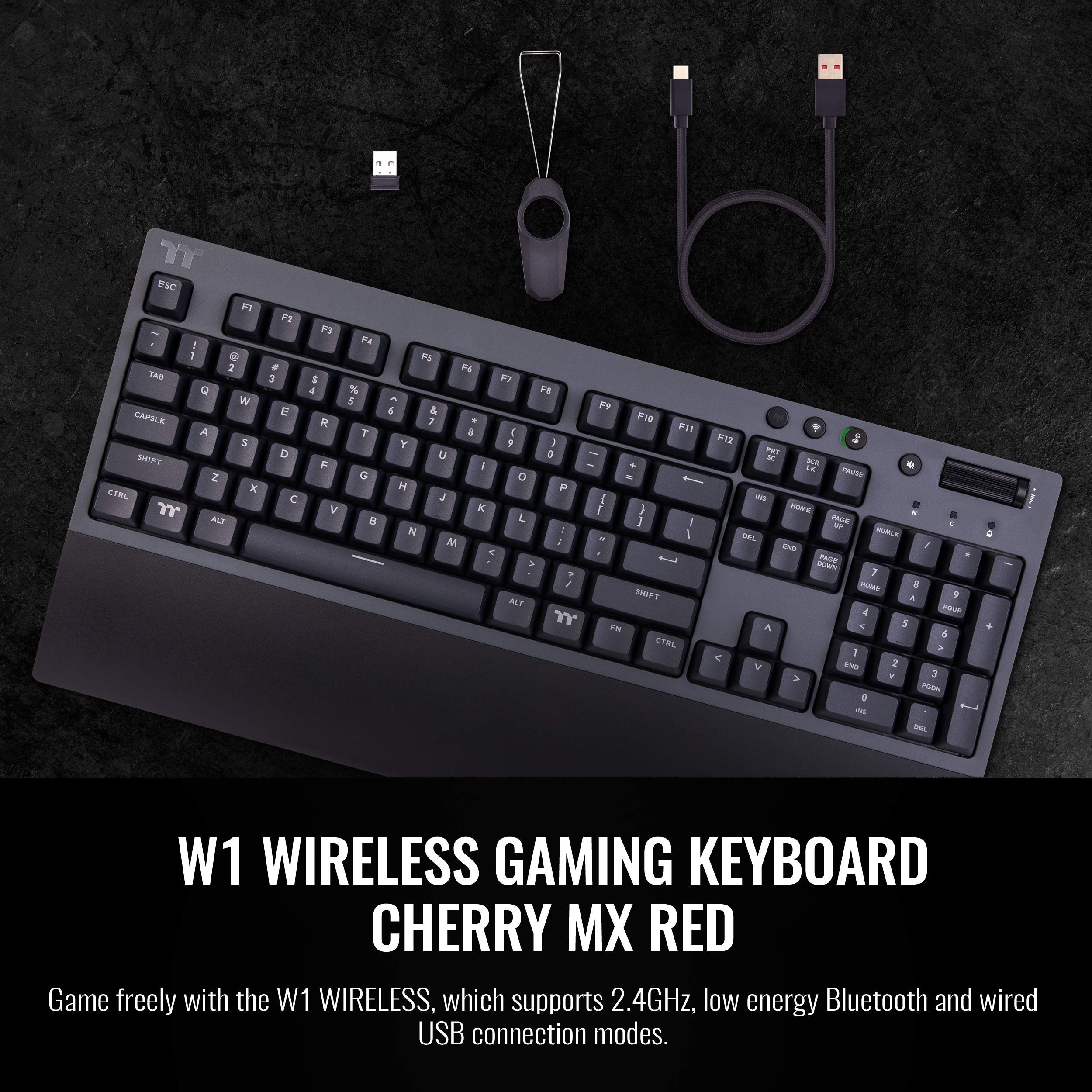 Thermaltake W1 Wireless Gaming Keyboard Cherry Mx Red, 2.4Gh Per Minute, Bluetooth 4.2, Low Energy Technology, Usb Type-C Connec