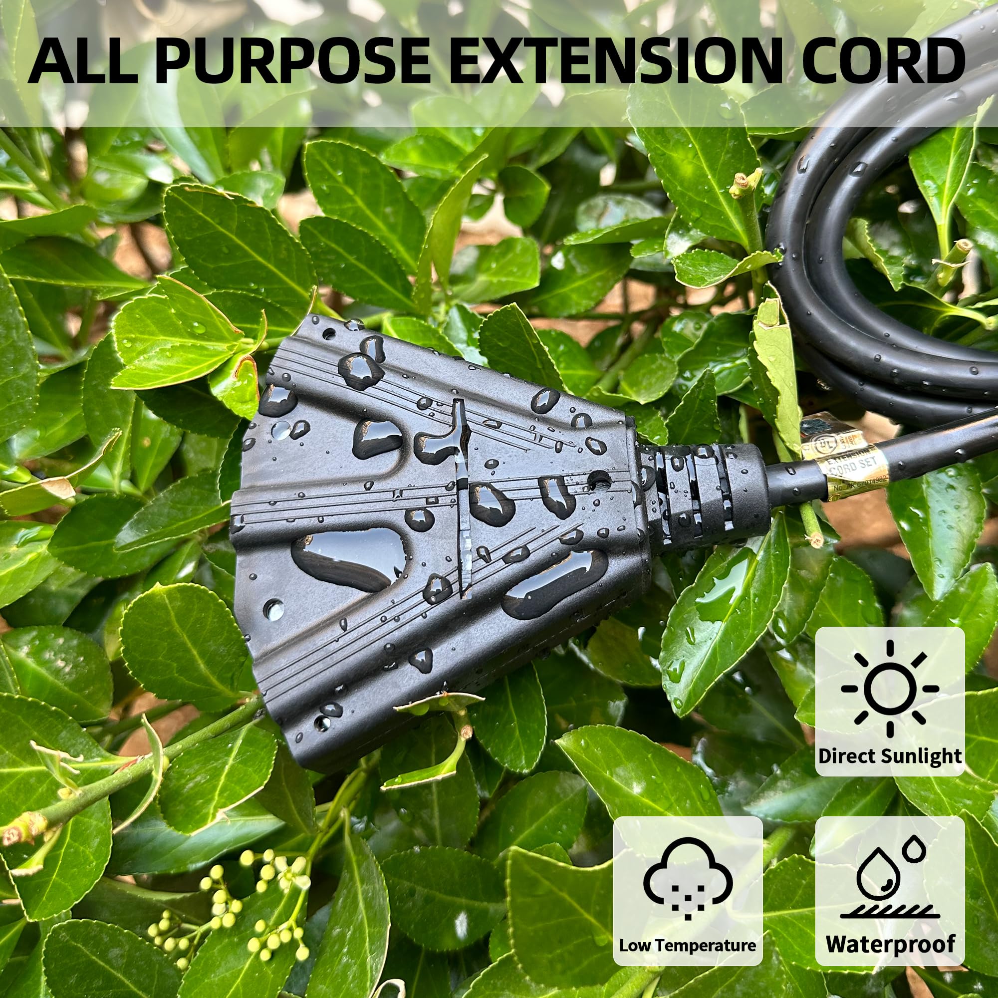 Yojoe 3 Outlets Indoor Outdoor Extension Cord, 3 Prong 13A Weatherproof Power Cord Multiple Outlets, 16 Gauge Heavy Duty 15 Ft B