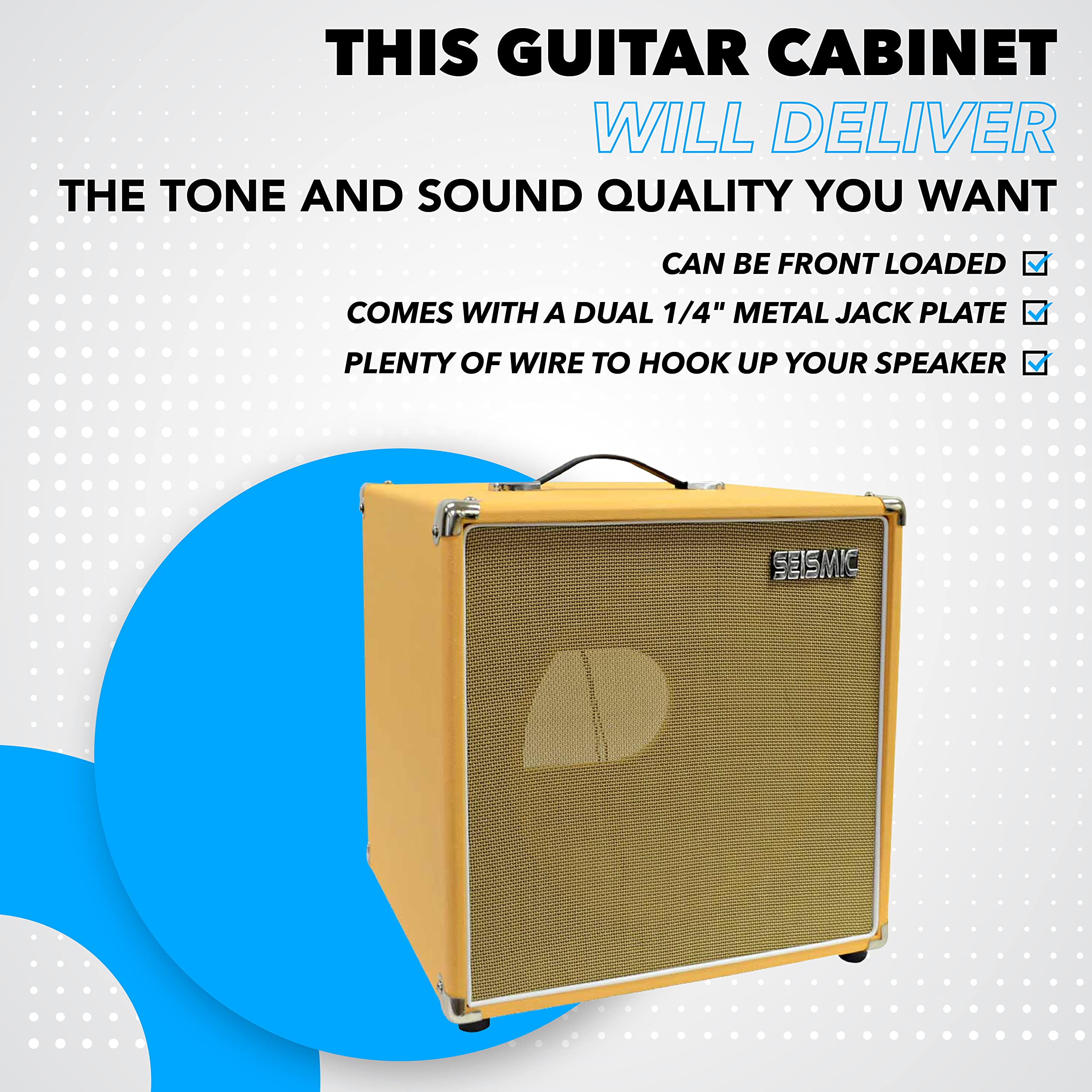 Seismic Audio - 12 Guitar Speaker Cabinet Empty - 7 Ply Birch - 1X12 Cube Cab - Orange Tolex, Wheat Removable Cloth Grill - Fron