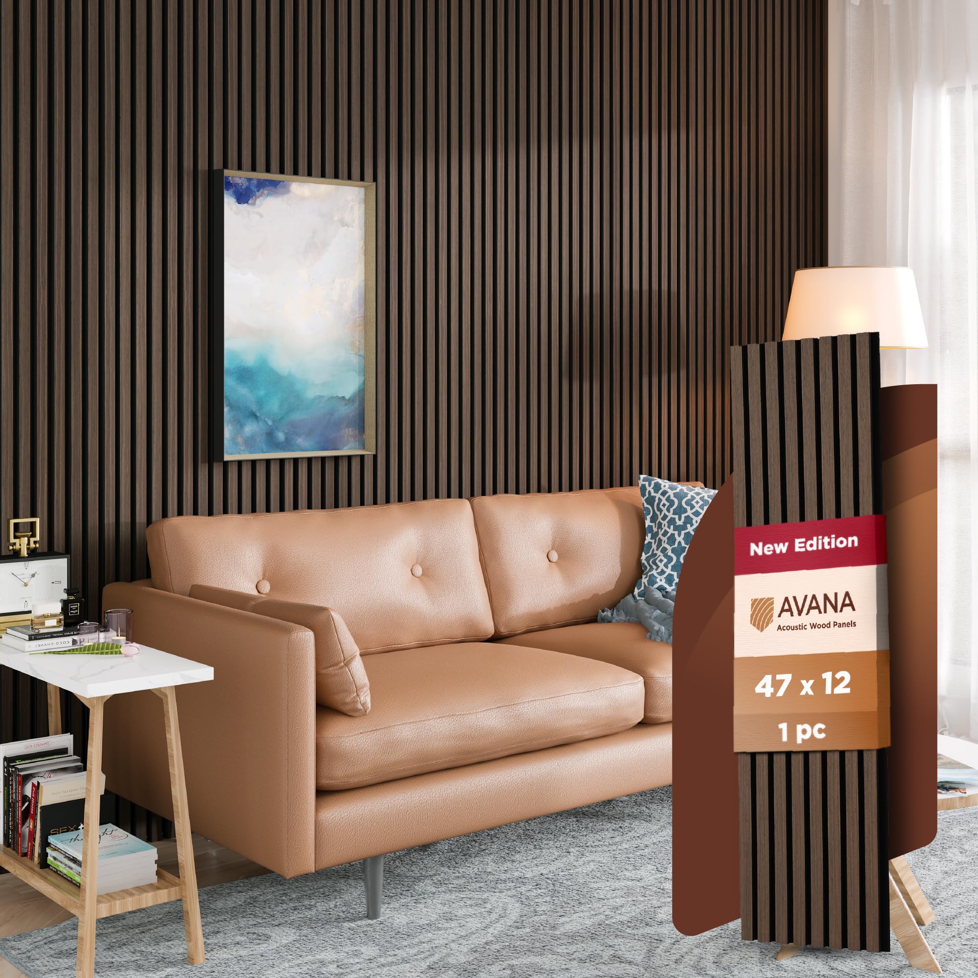 Avana Modern Acoustic Wood Wall Panels   47.2X12.6 Inch Dark Walnut Acoustic Panels 1 Pc   Wall Panels For Interior Wall Decor F