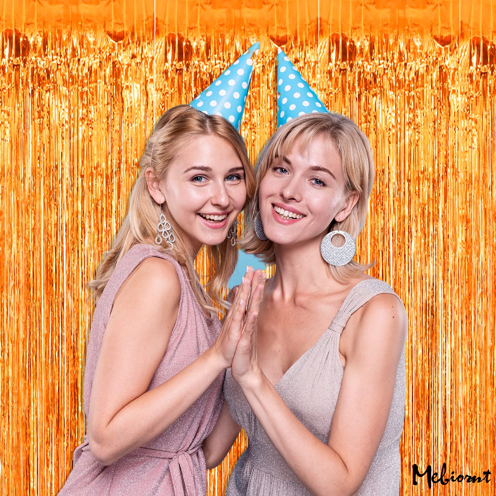 4 Pack Orange Fringe Curtain Backdrop, 3.2Ft X 6.6Ft Metallic Tinsel Foil Fringe Streamers Curtains Background For Photo Booth B