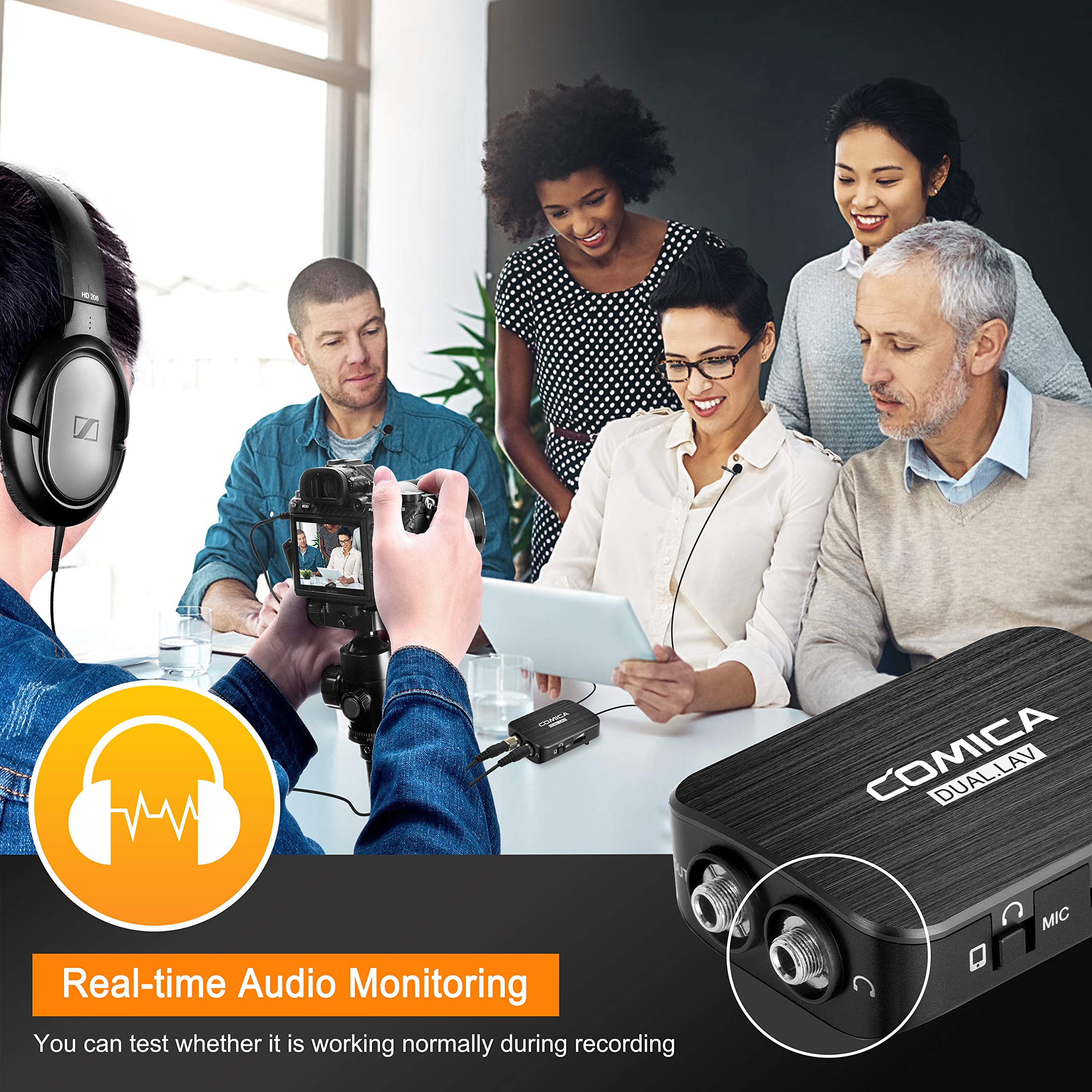 Comica Cvm-D03 Dual Lavalier Microphone, Professional Omnidirectional Clip-On Lapel Microphone For Canon Sony Panasonic Cameras,