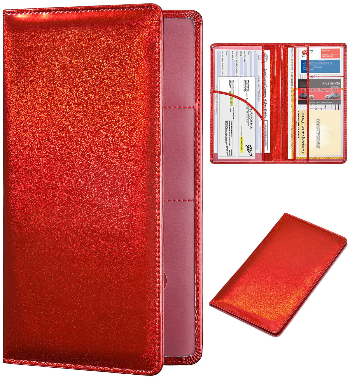 Herriat Car Registration And Insurance Card Holder   Glitter Leather Vehicle Glove Box Automobile Documents Paperwork Wallet Cas