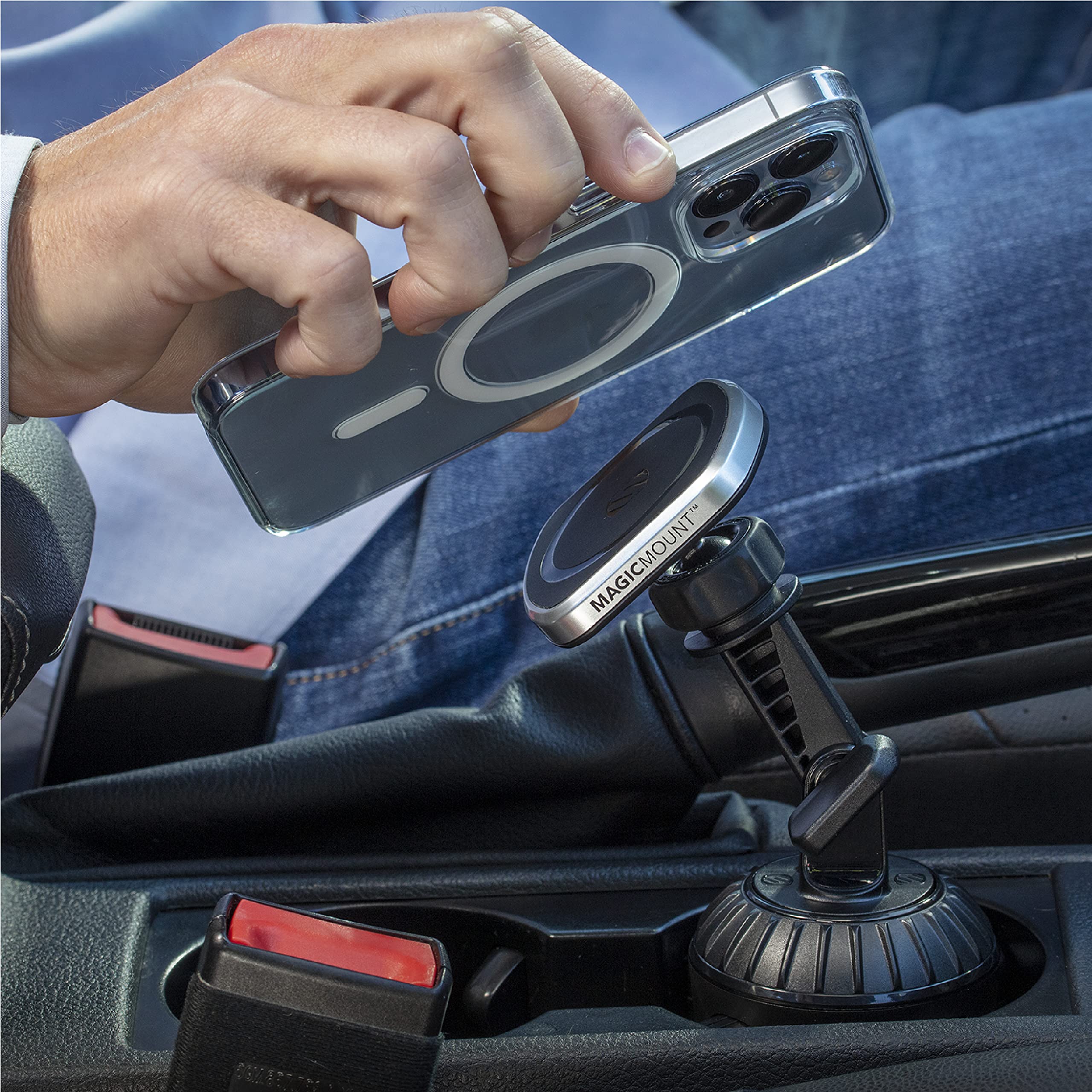 Scosche MP2CUPM SP MagicMount Pro2 Cup Holder Magnetic Cell Phone Holder Car Mount Kit Compatible with MagSafe, iPhones, Galaxy, Pixel & All Smartphones