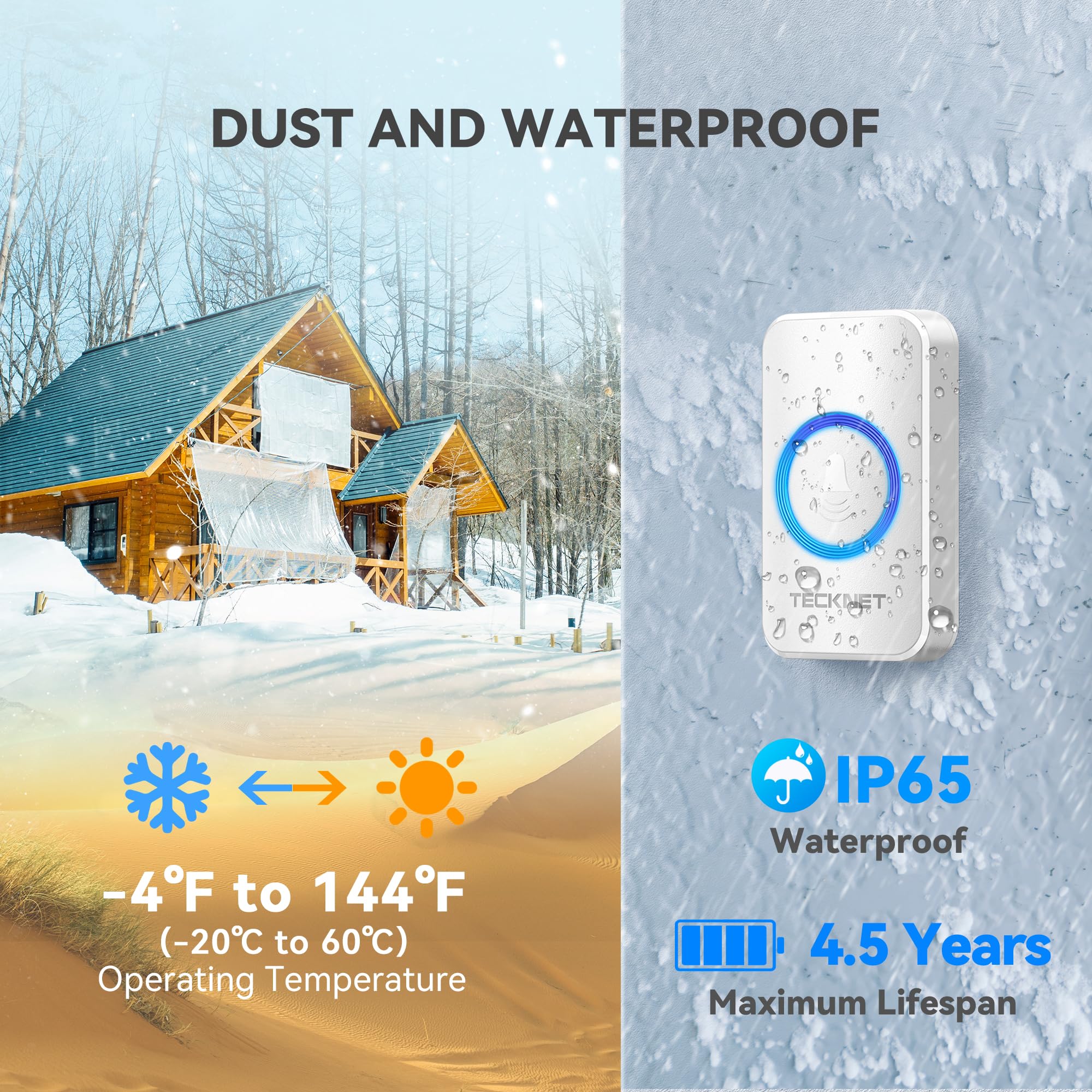 Tecknet Wireless Doorbells For Home, Ip65 Waterproof Door Bell 1300Ft Range, 0 120Db Classroom Doorbell Kits With 60 Chimes & 5