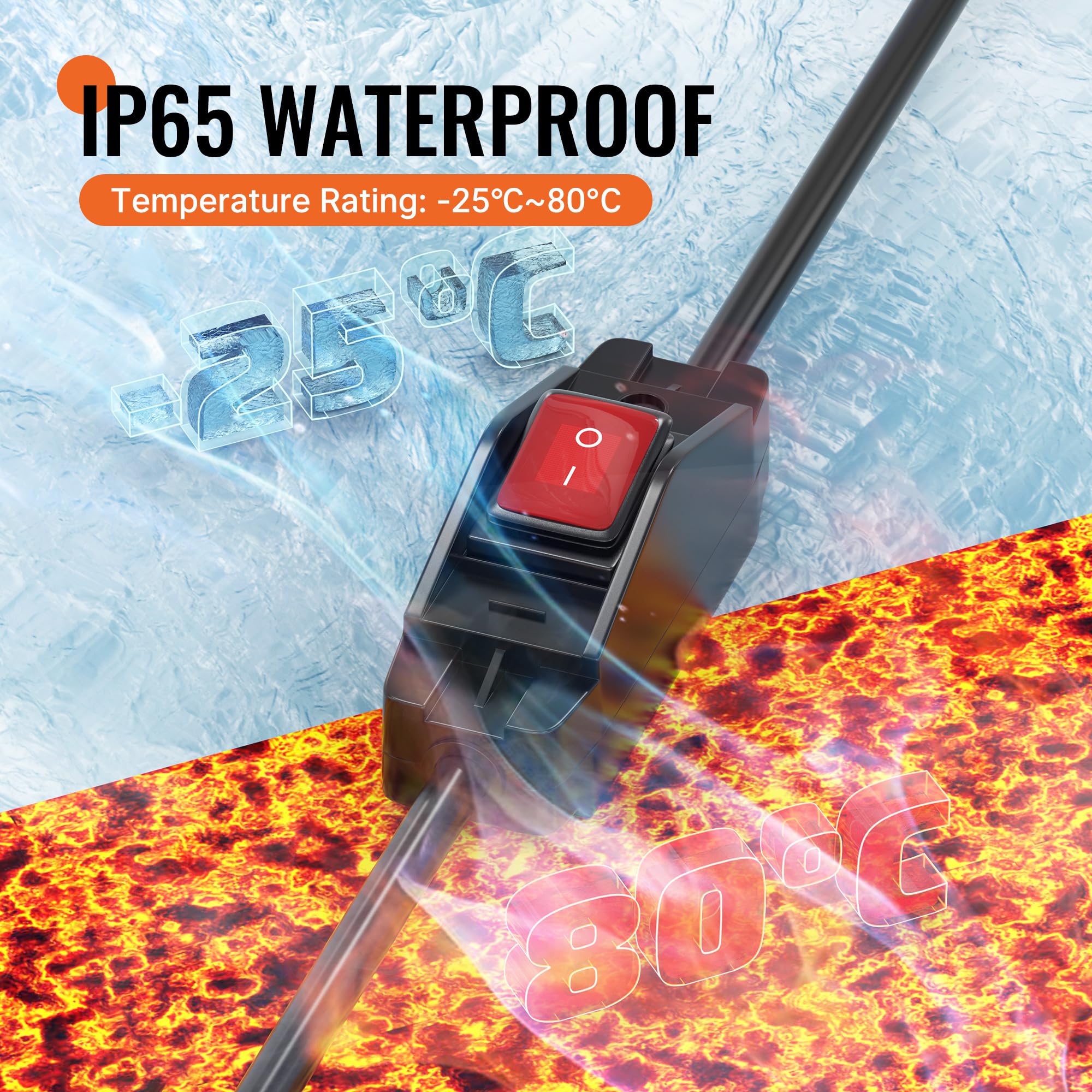 Joinfworld 2 Ft Extension Cord With Switch Outdoor 14Awg 3 Prong Switched Extension Cord 15A 125V Waterproof Lighted Extension C