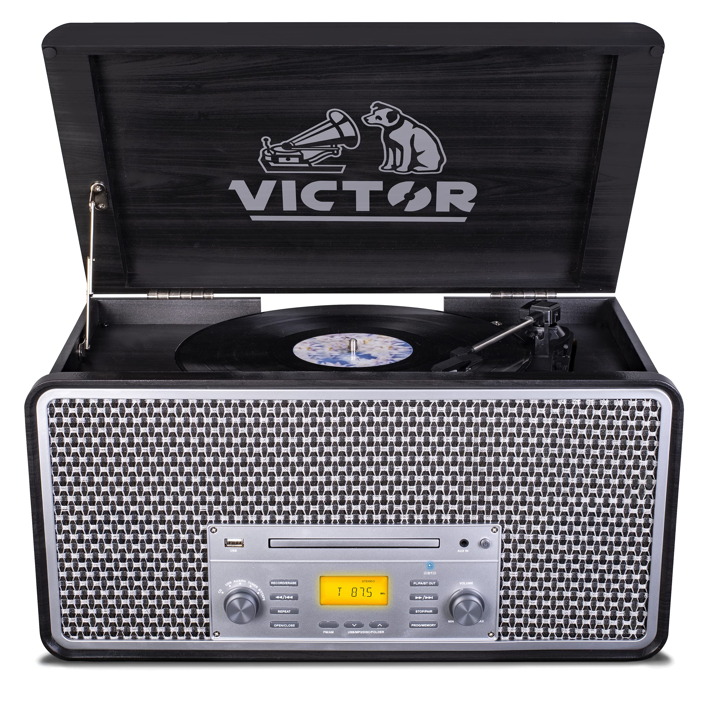 Victor Monument 8 In 1 Three Speed Turntable With Dual Bluetooth Graphite (Vwrp 5000 Gr)
