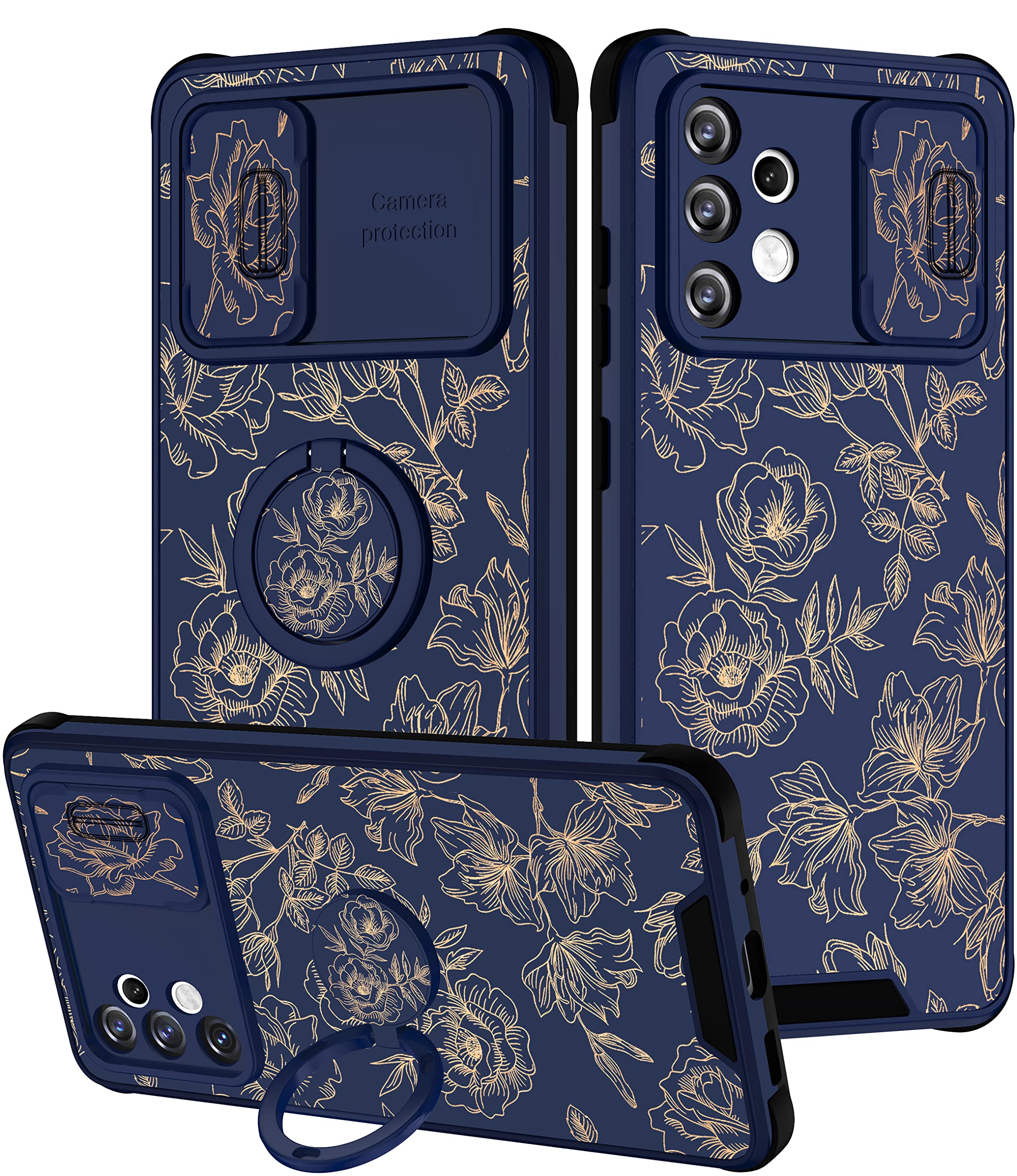 Goocrux (2In1 For Samsung Galaxy A32 5G Case Floral Flowers For Women Girls Girly Phone Cover Cute Gold Plants Pattern Design Wi