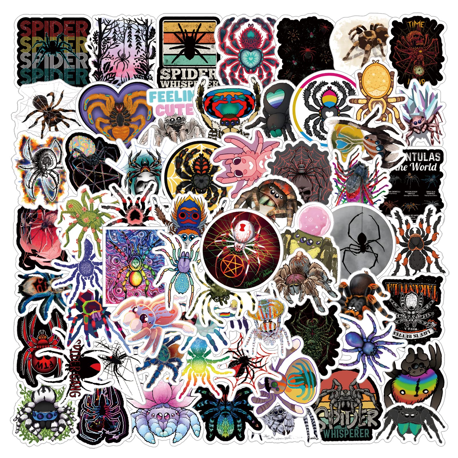 Spider Halloween Stickers 63Pcs Cute Cartoon Horror Fear Animals Pack | Cool Colorful Deacls Graffiti Vinyl Pvc Waterproof For A