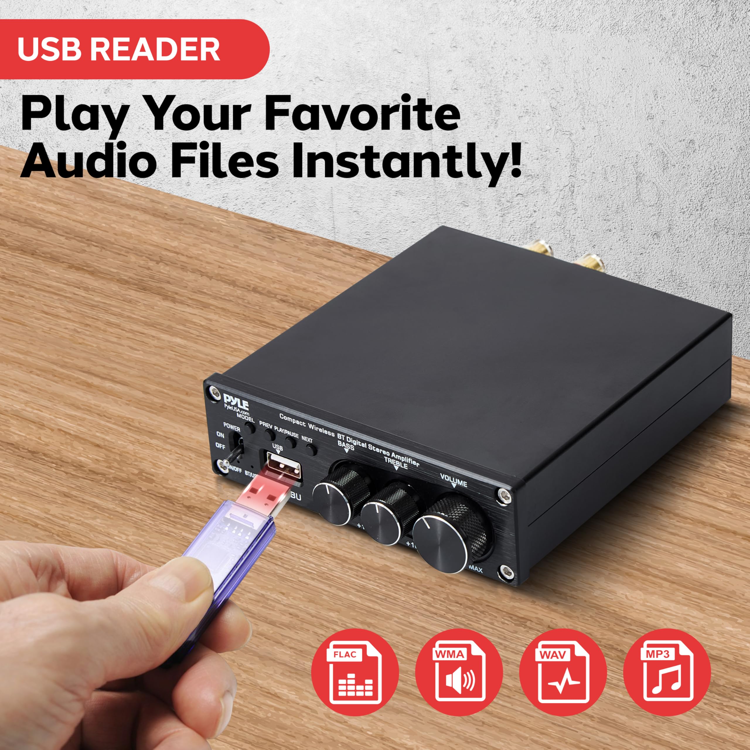 Pyle 200W 2.1 Ch Wireless Bluetooth 5.0 Stereo Power Amplifier - Mini Amp With Usb Player - Rca Input - Subwoofer Output - Bass