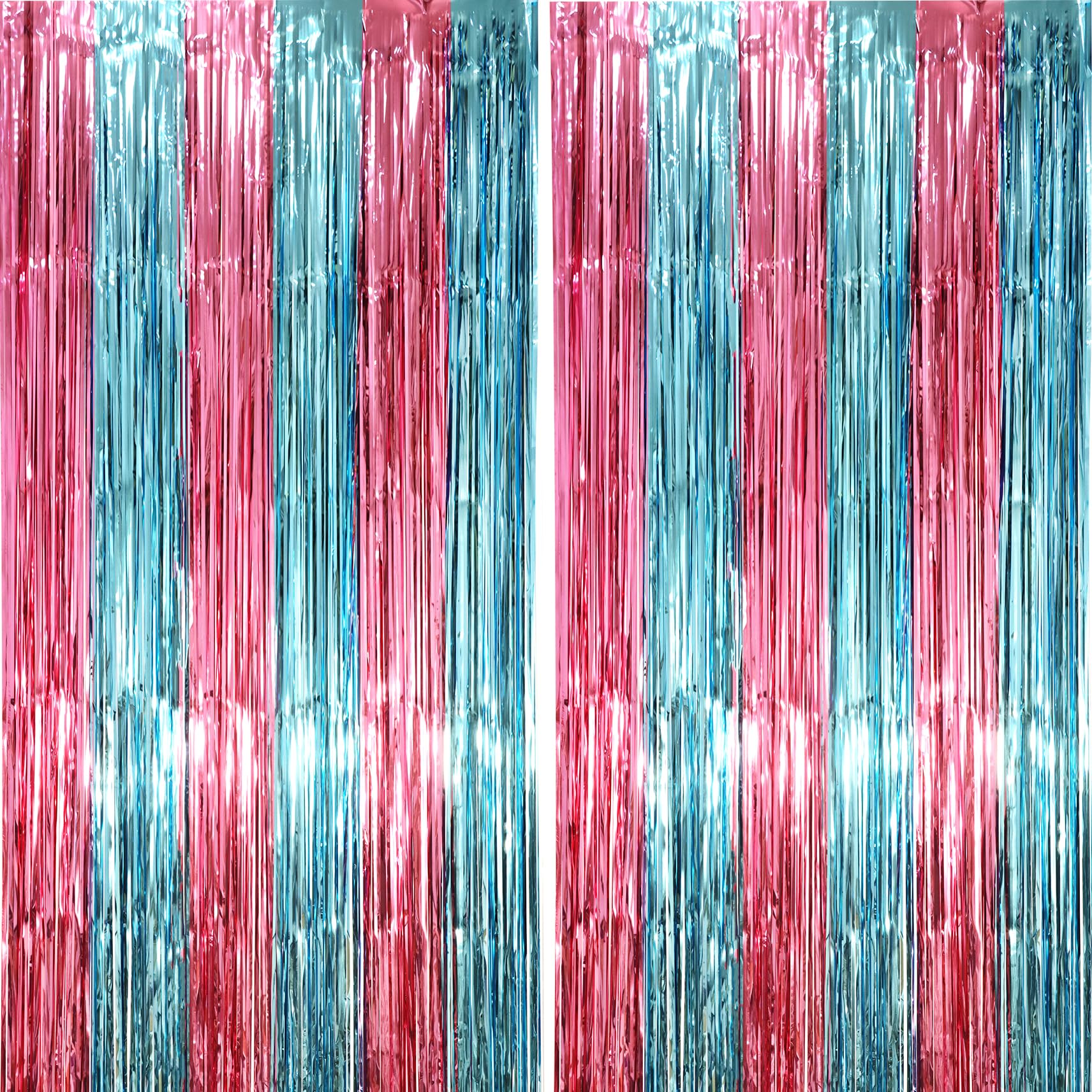 Voircoloria 2 Pack Blue And Pink Foil Fringe Backdrop Curtains, Tinsel Streamers Mermaid Party Decorations, Fringe Backdrop For