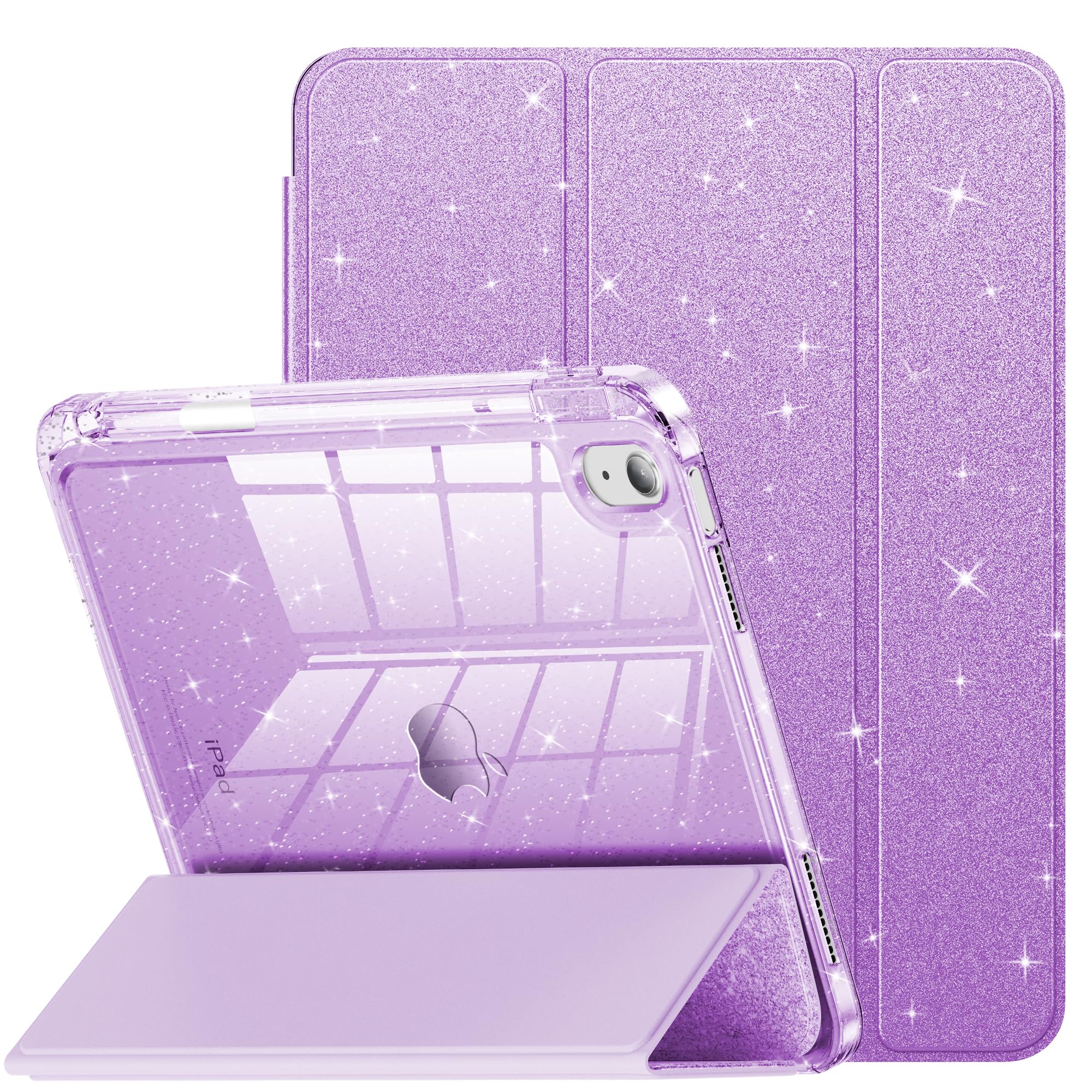 Infiland Compatible With Ipad 10Th Generation Case, Ipad Case 10Th Generation 10.9 Inch, Glitter Leather Cover With Sparkly Crystal Clear Back, Pencil Holder, Anti Yellowing,Purple