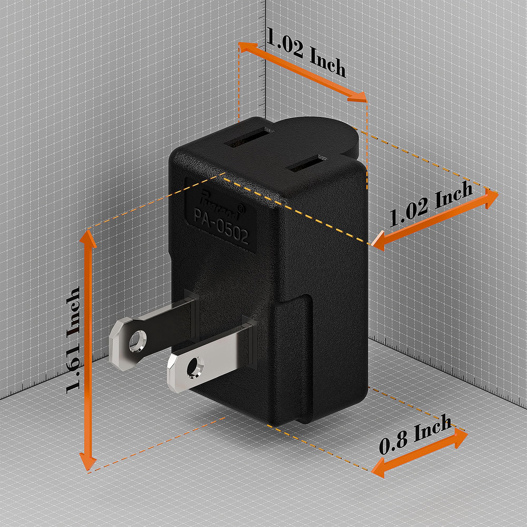 Right Angle Adapter,2 Prong 90 Degree Downward Angled Ac Adapter, Polarized 2 Prong L Type Adapter, Vertical Right Angled Down A