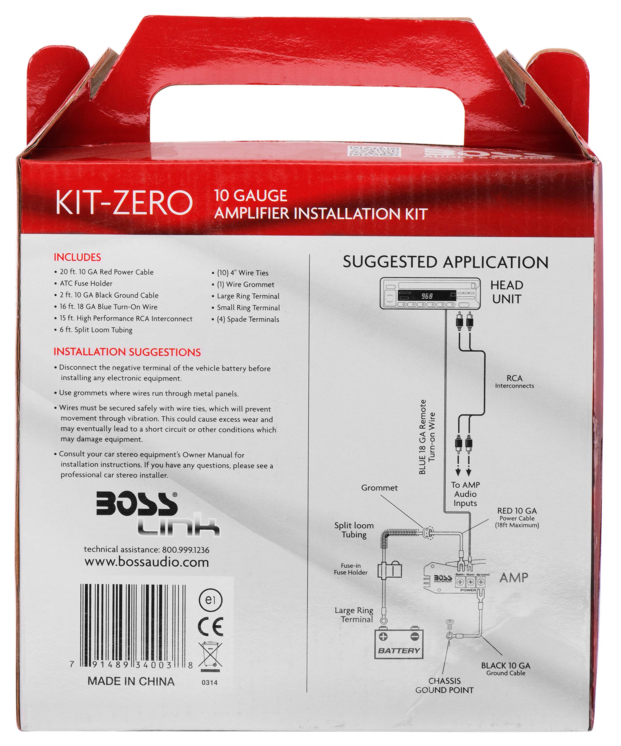 Boss Audio Systems Kit Zero 10 Gauge Car Amplifier Install Wiring Kit   Makes Connections And Brings Power To Your Radio, Subwoo