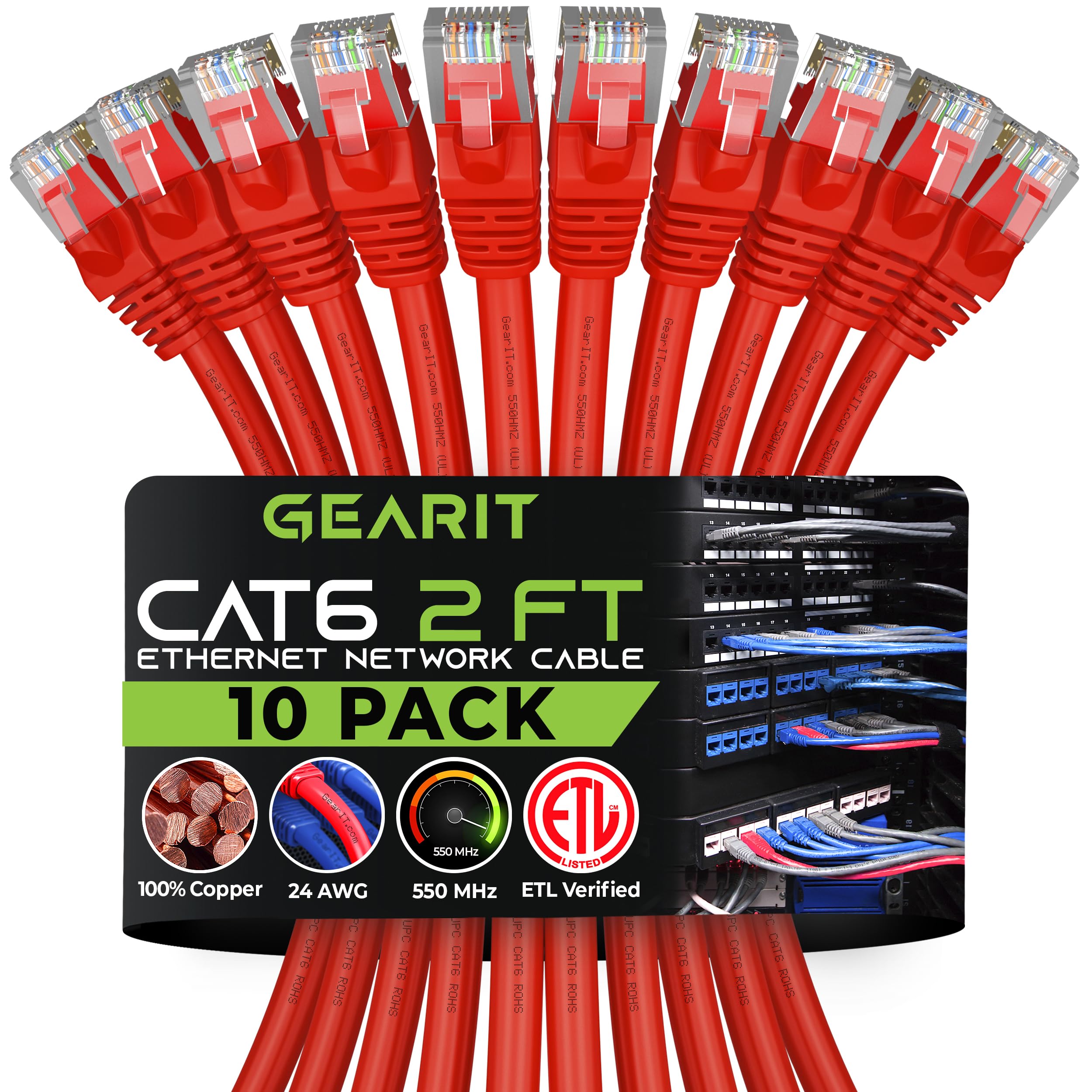 Gearit Cat 6 Ethernet Cable 2 Ft (10 Pack)   Cat6 Patch Cable, Cat 6 Patch Cable, Cat6 Cable, Cat 6 Cable, Cat6 Ethernet Cable,