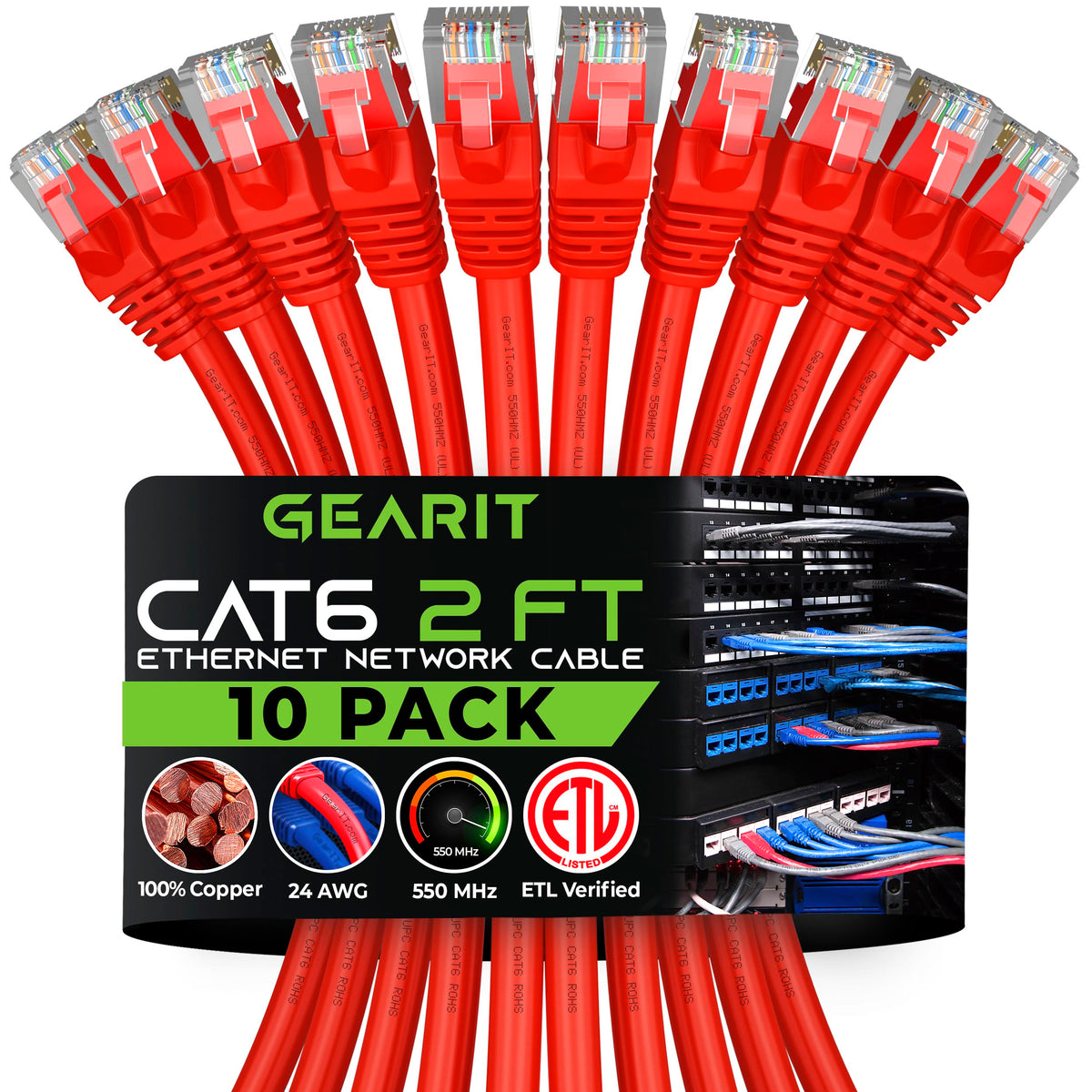 Gearit Cat 6 Ethernet Cable 2 Ft (10 Pack)   Cat6 Patch Cable, Cat 6 Patch Cable, Cat6 Cable, Cat 6 Cable, Cat6 Ethernet Cable,
