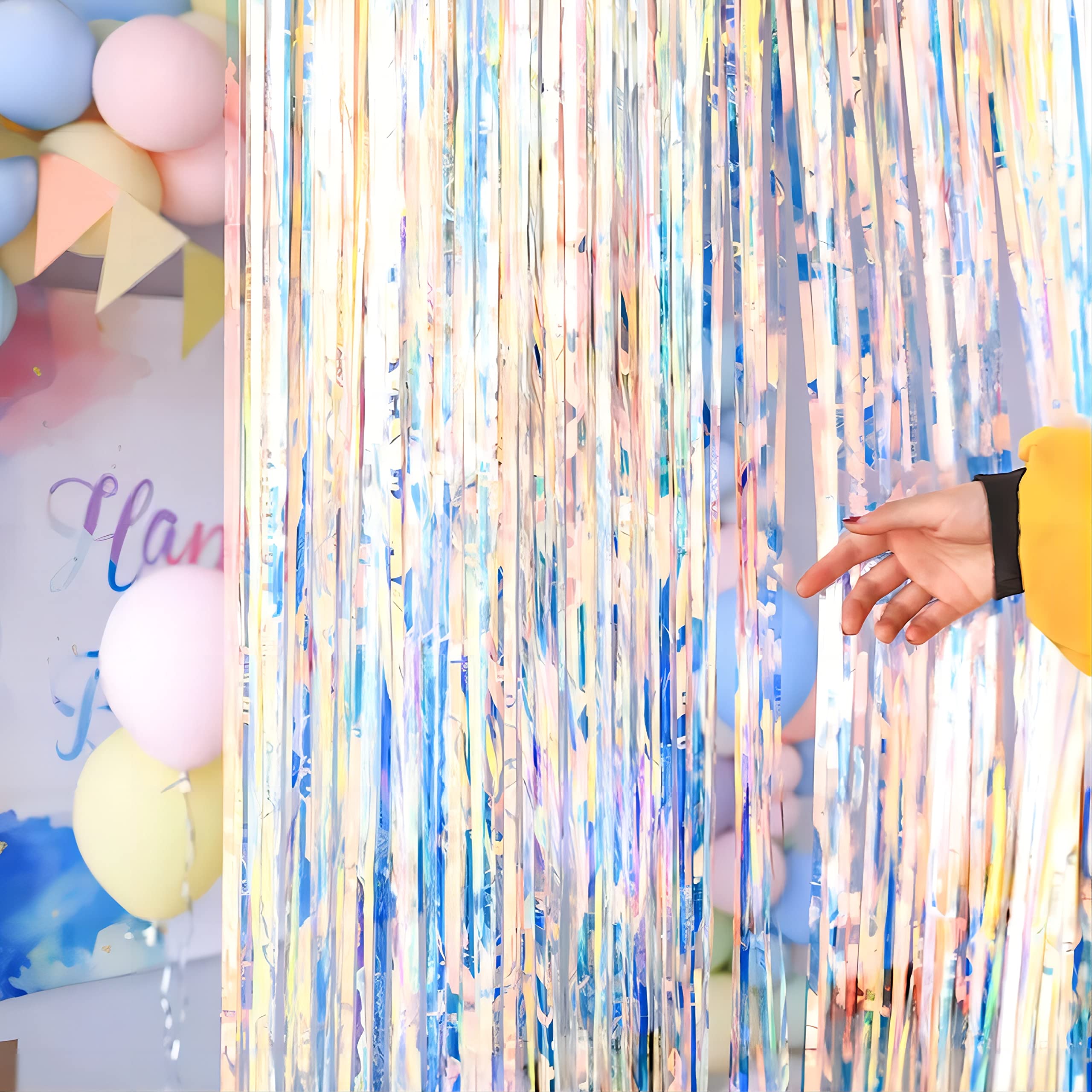 Aim & Ggkk 3 Pack Neon Clear Fringe Curtains 3.28 Ft X 6.56 Ft Neon Clear Foil Backdrop Tinsel Curtains Neon Clear Metalic Door