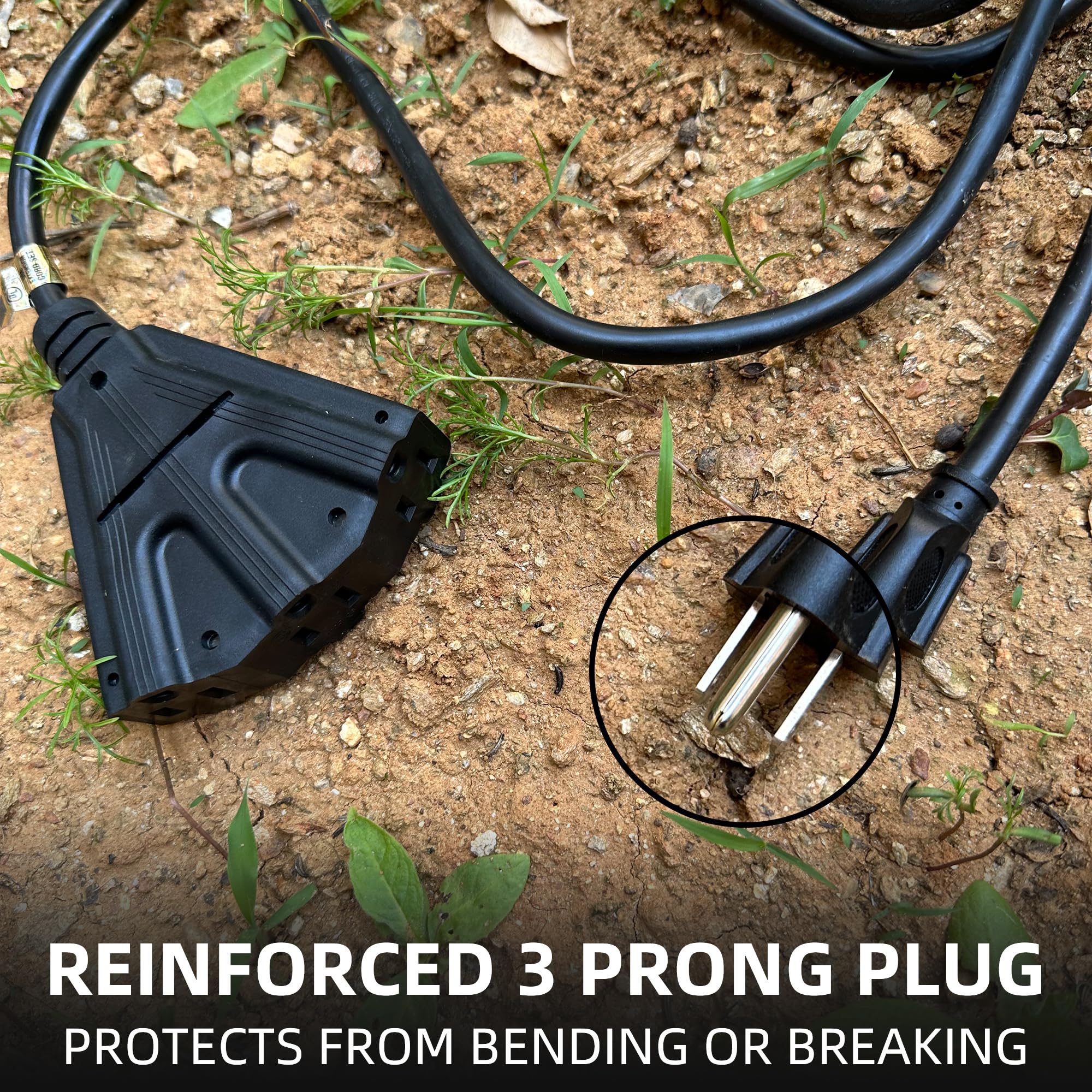 Yojoe 3 Outlets Indoor Outdoor Extension Cord, 3 Prong 13A Weatherproof Power Cord Multiple Outlets, 16 Gauge Heavy Duty 15 Ft B
