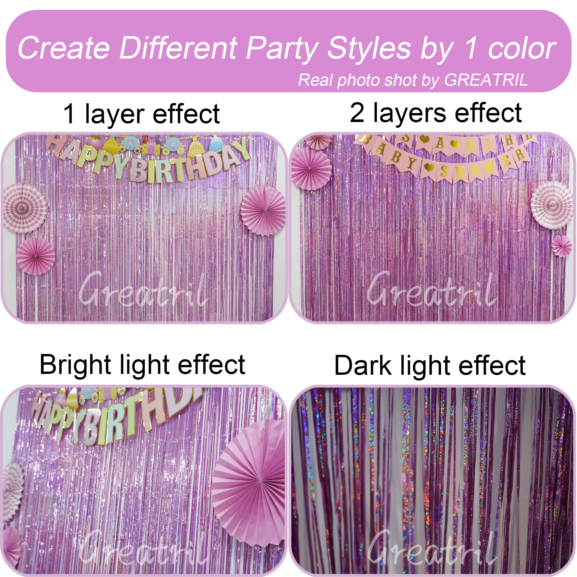 Pink Tinsel Curtain Party Backdrop   Greatril Glitter Foil Fringe Curtain Lilac Pink Party Decor Streamers For Birthday Girl Pri