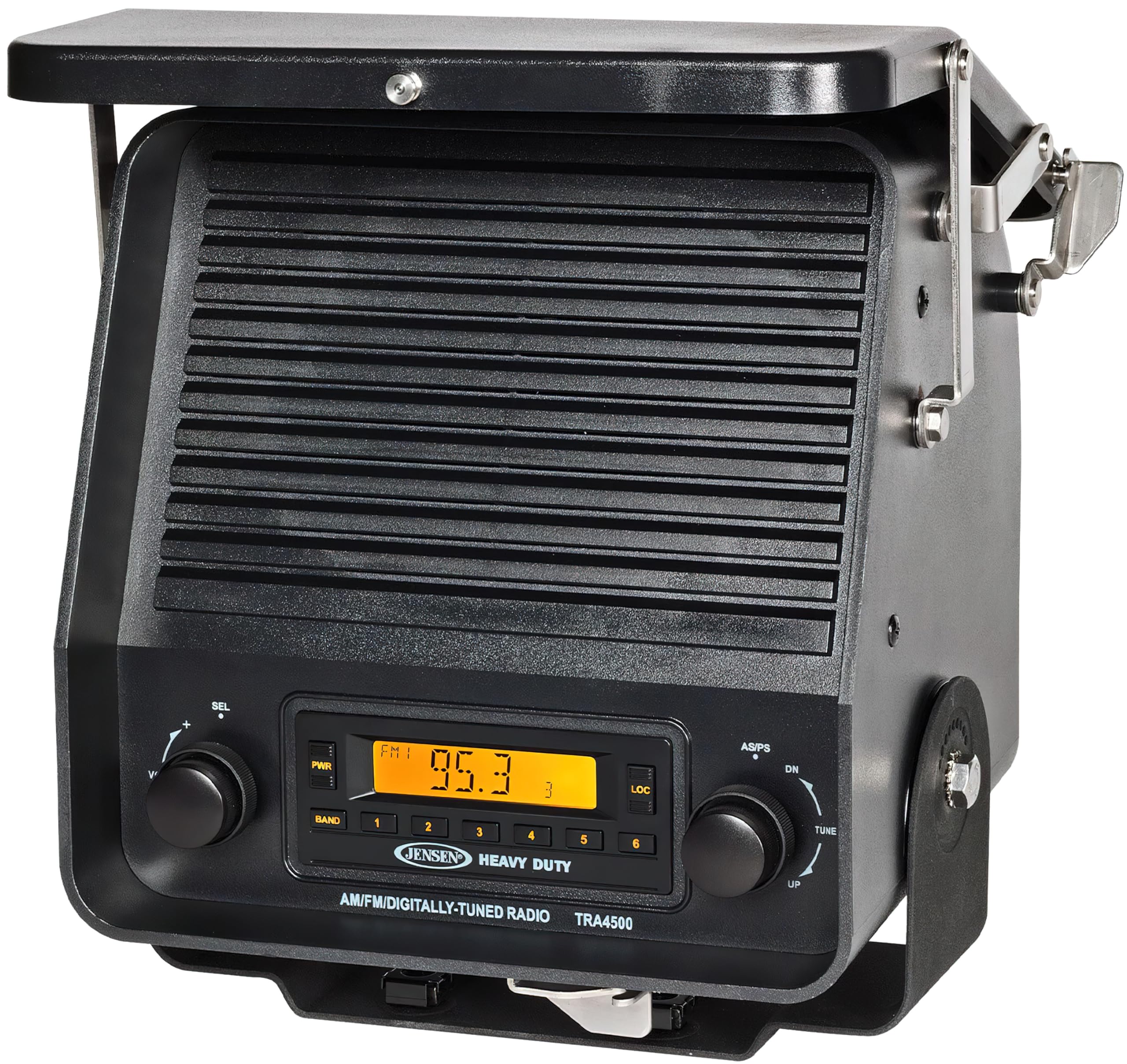 Jensen TRA4500 Self-contained Fender Mount Heavy Duty Radio and Speaker; 20W Max Power; 18 FM and 12AM Station Presets; ABS Hous