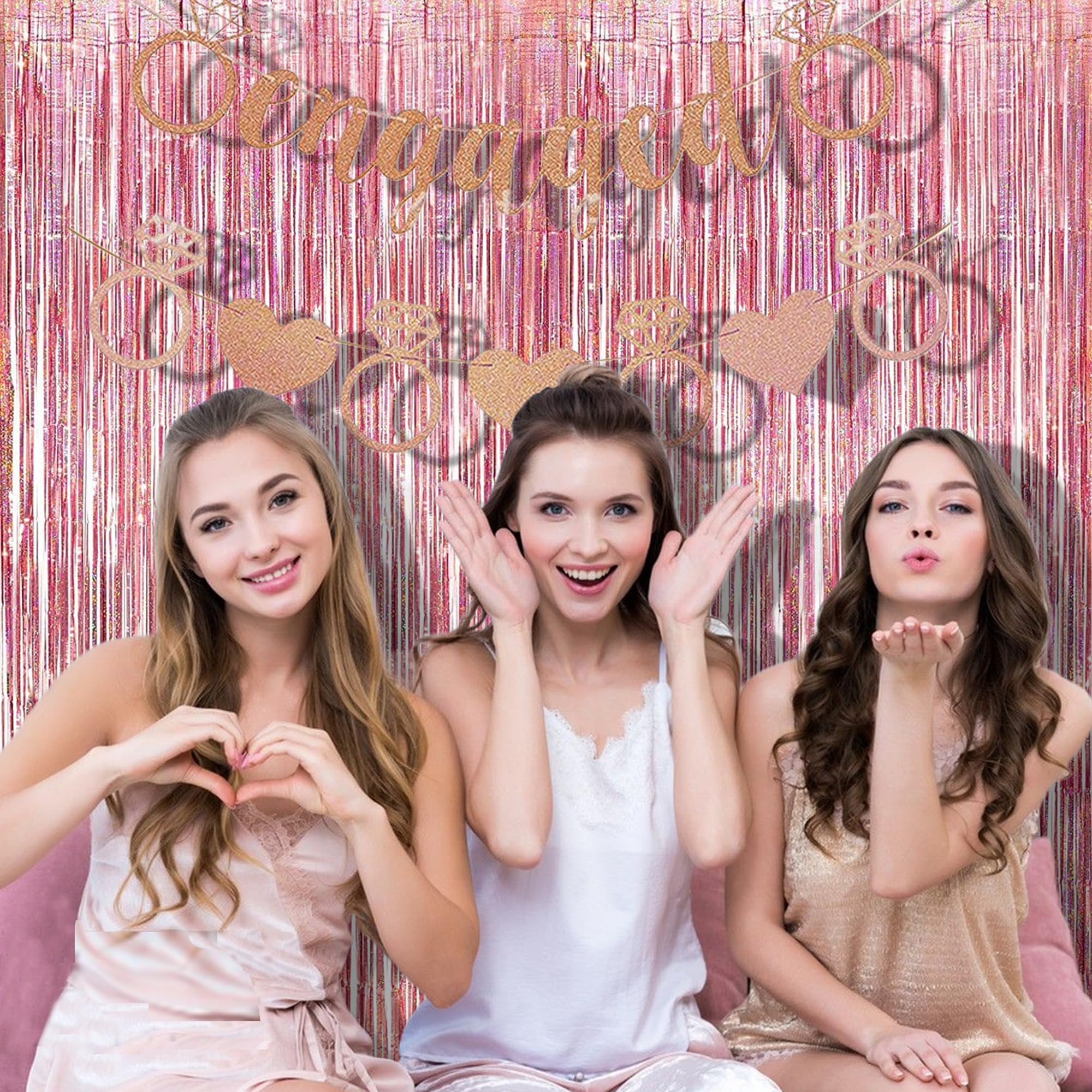 Braveshine Rose Gold Tinsel Foil Fringe Curtains   2Pcs 3.2X8.2Ft Metallic Holiday Photo Booth Backdrop Party Supplies For Birth