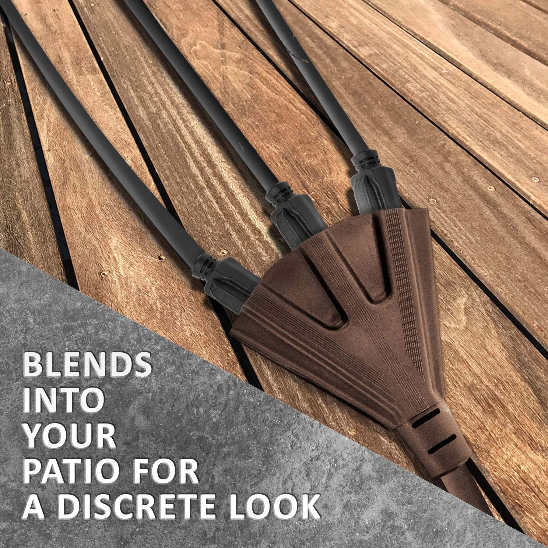 Holiday Lighting Outlet 50 Foot Brown Outdoor Extension Cord | 3 Prong Outdoor & Indoor Outlet Splitter | Perfect For Landscape