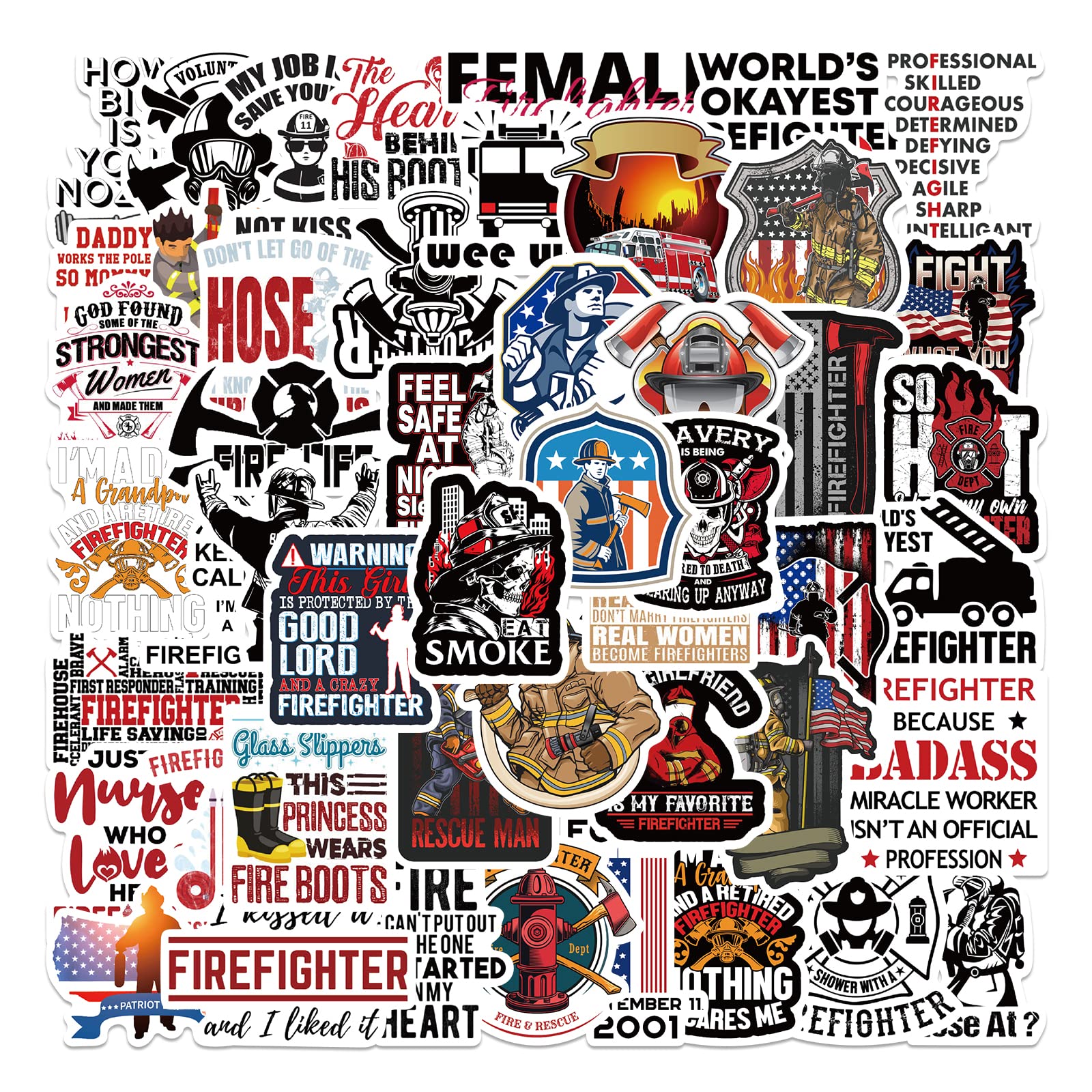 50 Pcs Firefighter Stickers, Thin Red Line Stickers,Fire Department, Fire Truck, Fire Rescue Stickers For Laptop,Water Bottles,H