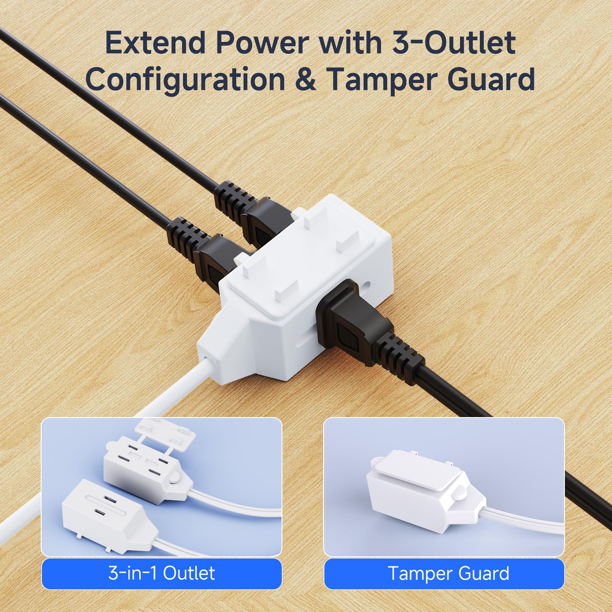 [Ul Listed] Cable Matters 2 Pack 16 Awg 2 Prong Extension Cord 10 Ft, 13A 3 Outlet Extension Cords With Tamper Guard, 13 Amp, 16