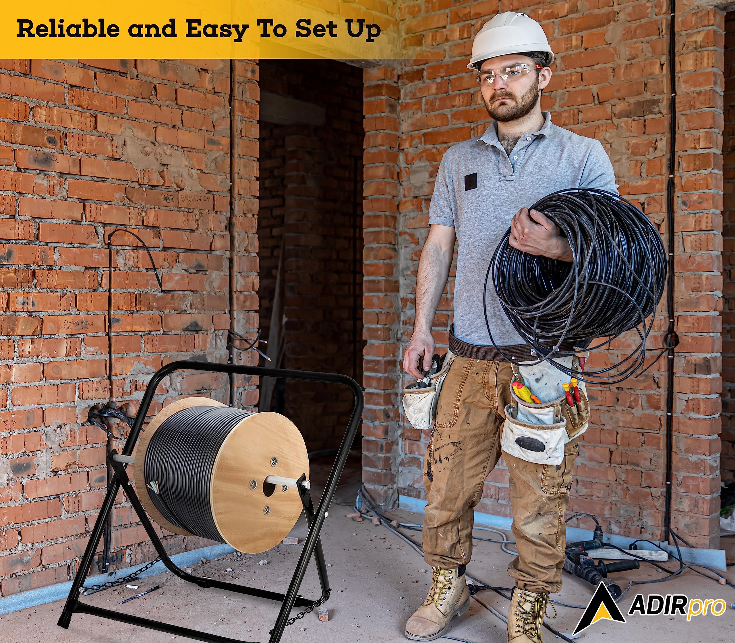 Adirpro Durable Single Axle Cable Caddy   Commercial Industrial Grade Steel Wire Rack Dispenser   Compact Design Holds Cable Ree