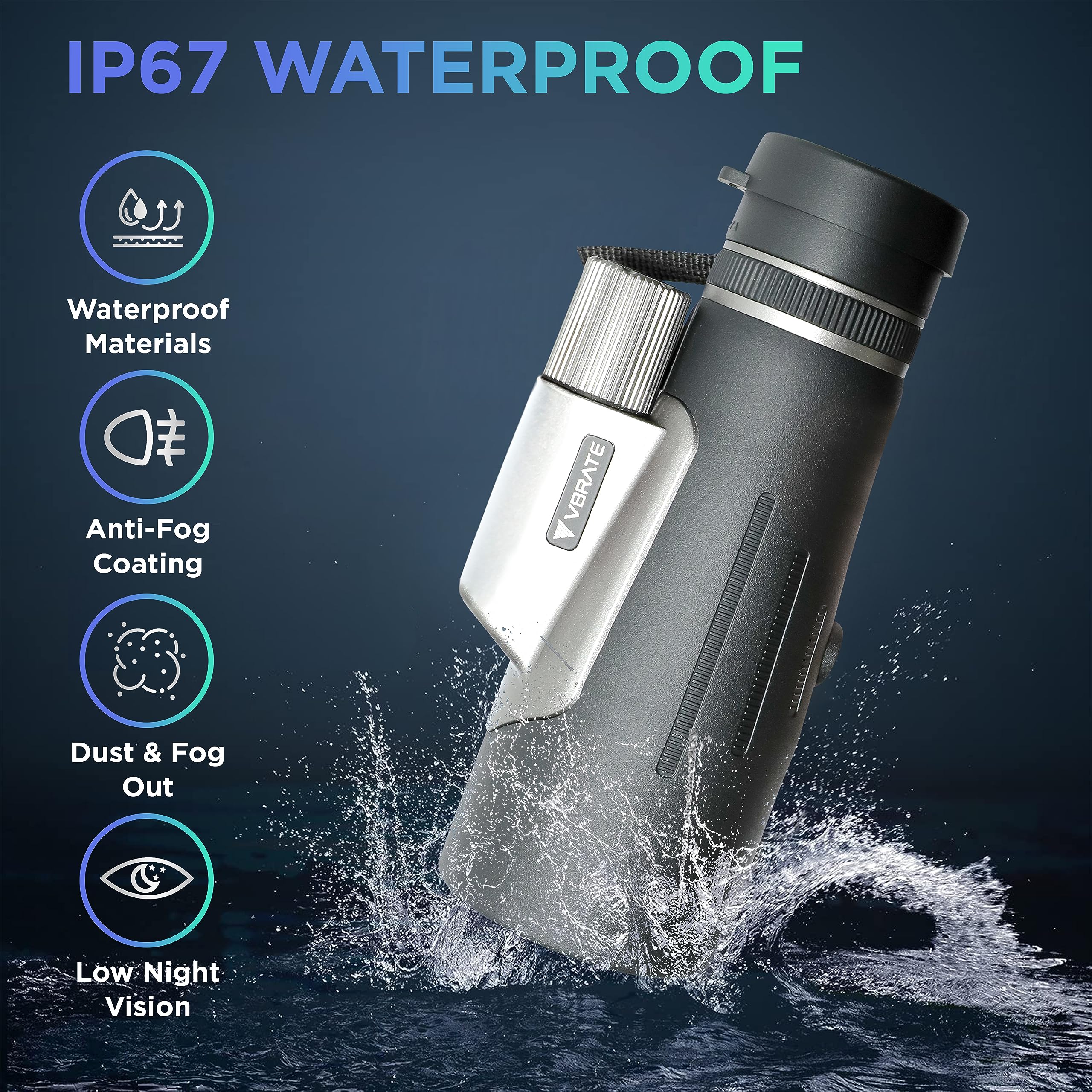 Vbrate Monocular Telescope   12X56 Telescope With Smartphone Adapter, Tripod   Compact Monocular Scope With Low Light Night Visi