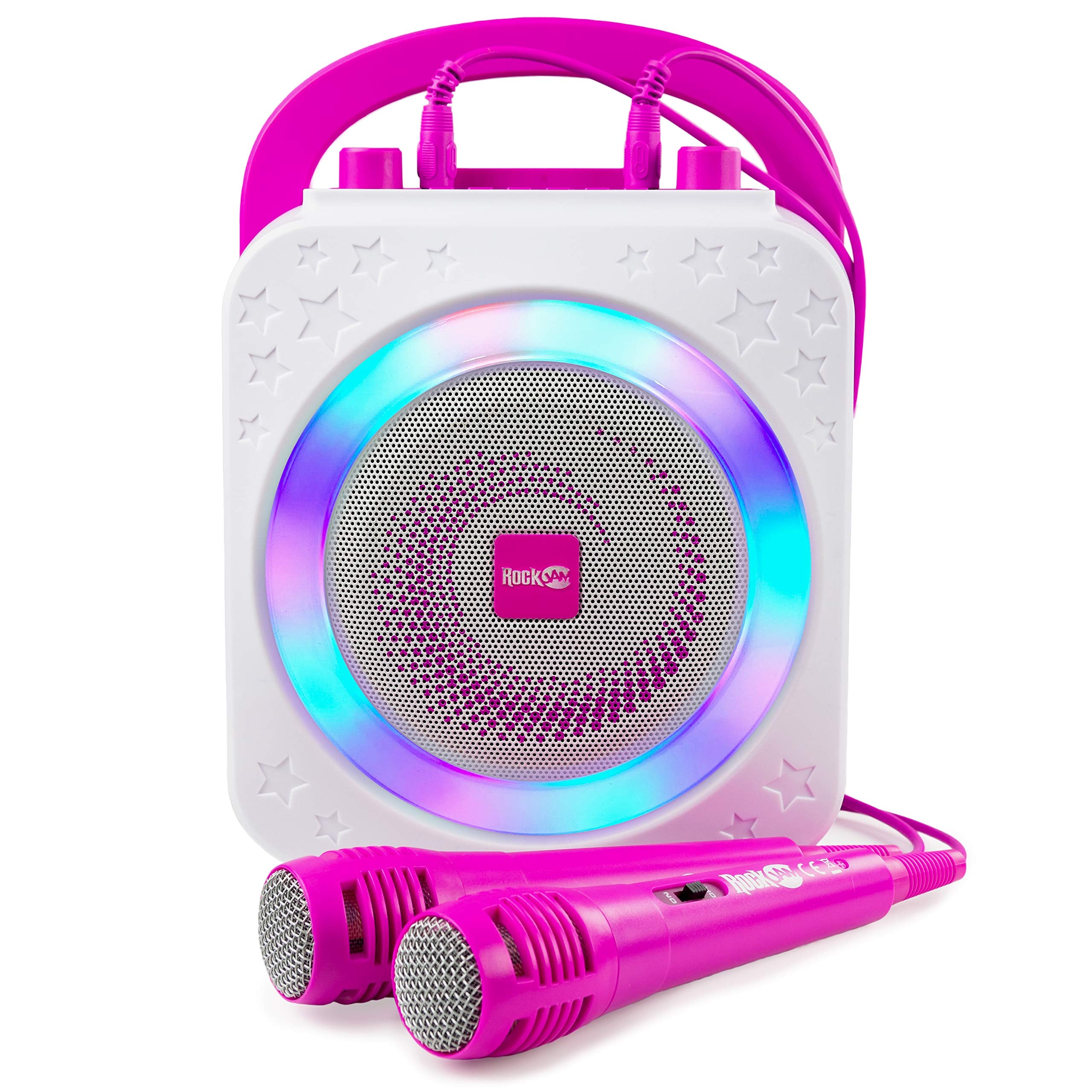 Rockjam 10 Watt Rechargeable Bluetooth Karaoke Machine With Two Mics, Pink