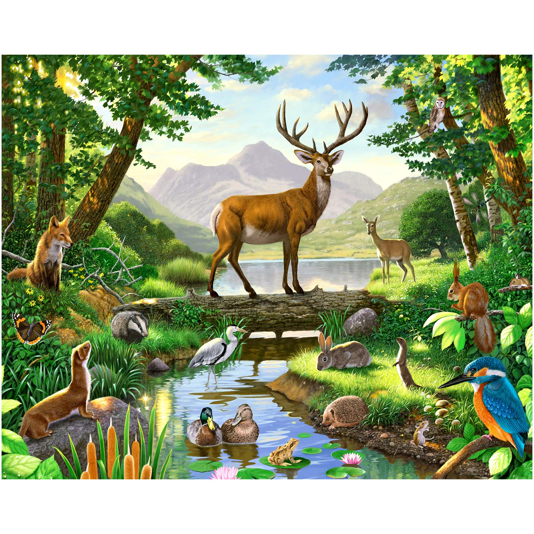 Woods Animals Deer By Lake Scenic Backdrop Large Banner Photography Studio Fabric Background Photobooth Prop 7X6Feet #2210