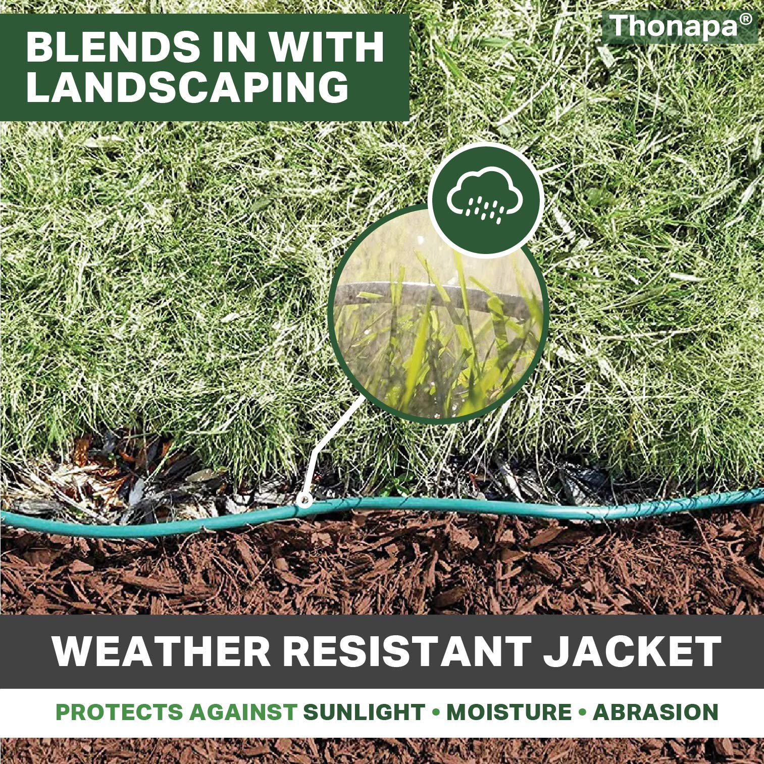 Thonapa 13 Amp Outdoor Extension Cord 25 Ft, 16/3 Sjtw 25Ft Green Extension Cord 3 Prong, Weatherproof Exterior Extension Cord F